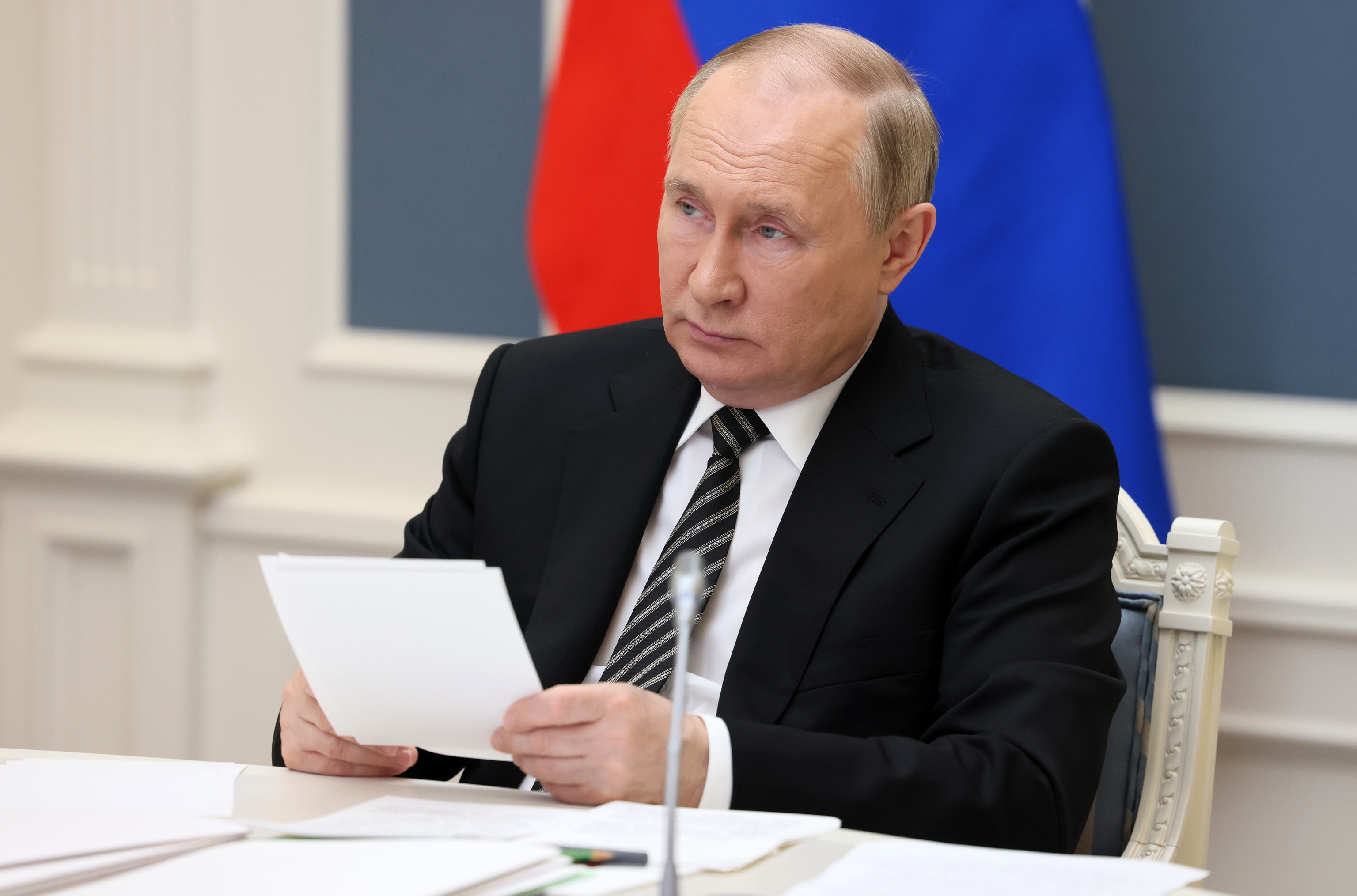 Vladimir Putin at a conference in the Kremlin.