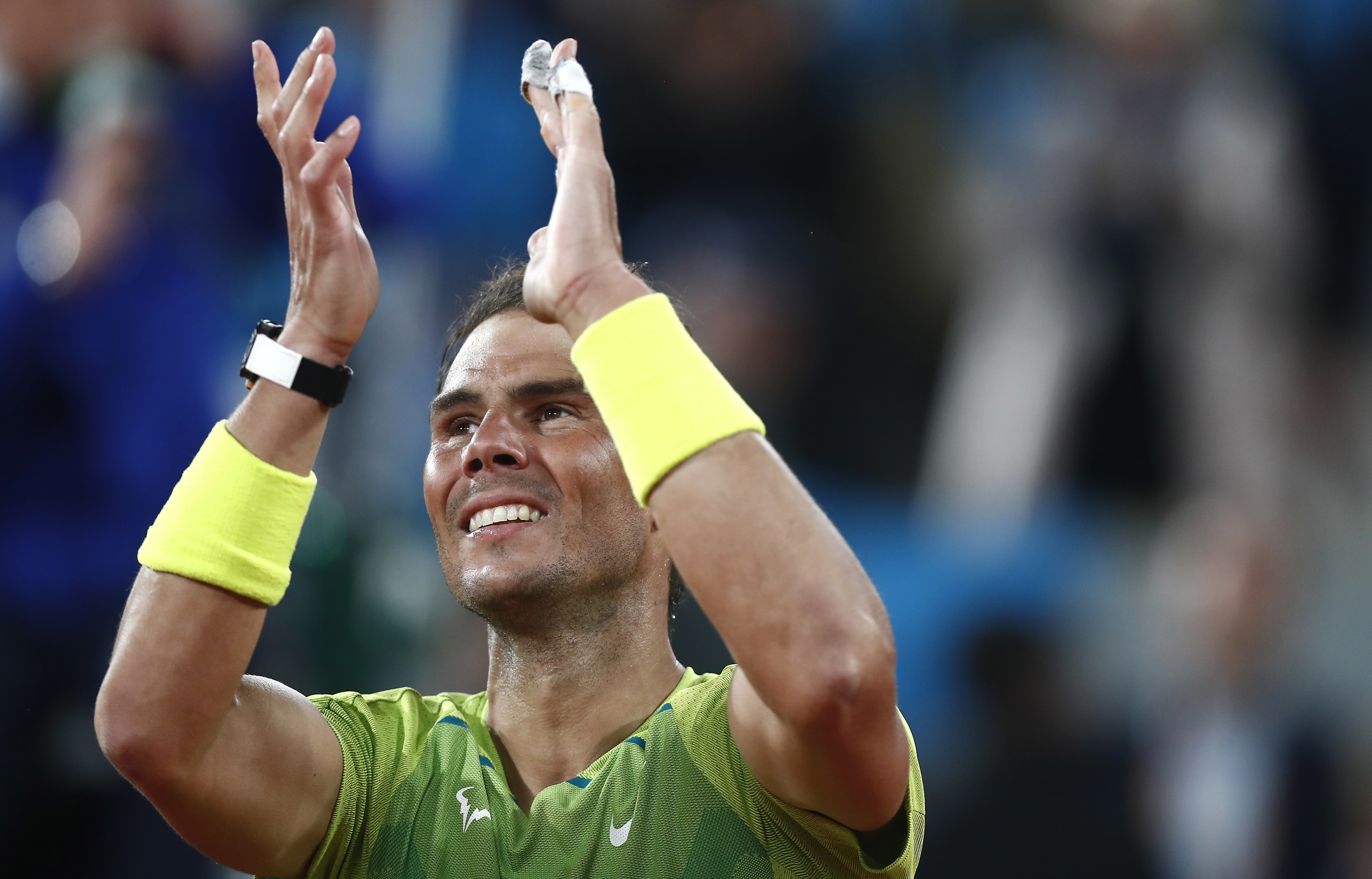 Rafa Nadal celebra su victoria ante Djokovic en cuartos de final.
