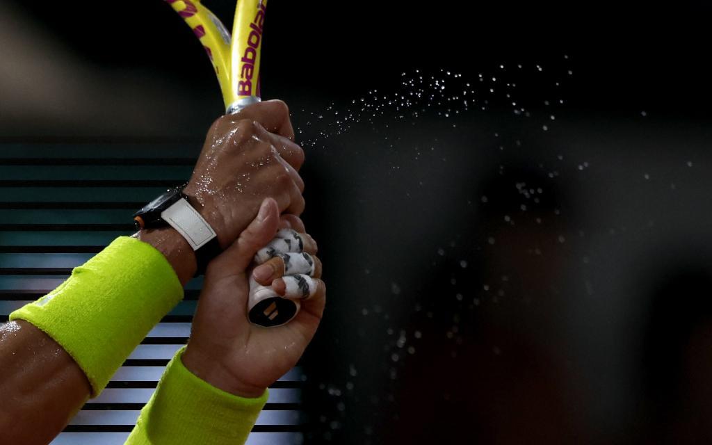 The hands of Rafa Nadal, throughout the match.