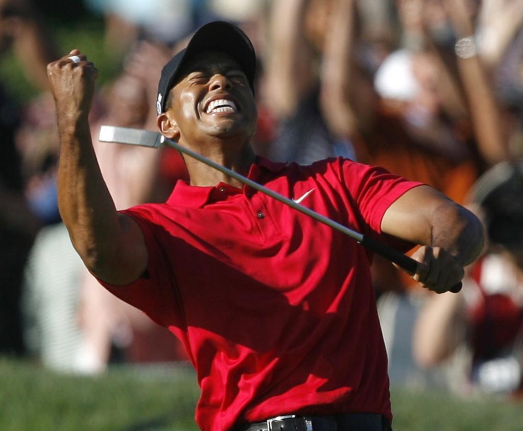 Tiger Woods celebrates his victory at the 2008 US Open.