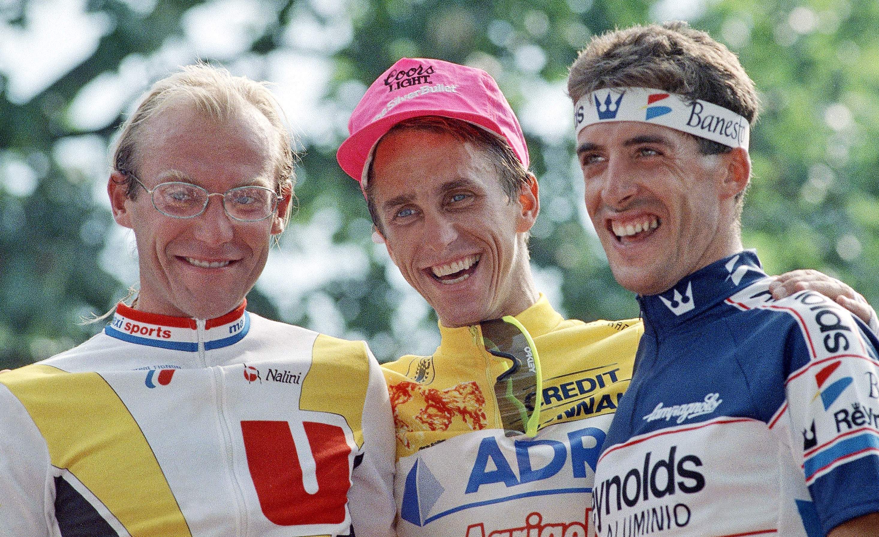 Lemond, between Fignon and Perico on the Tour podium.