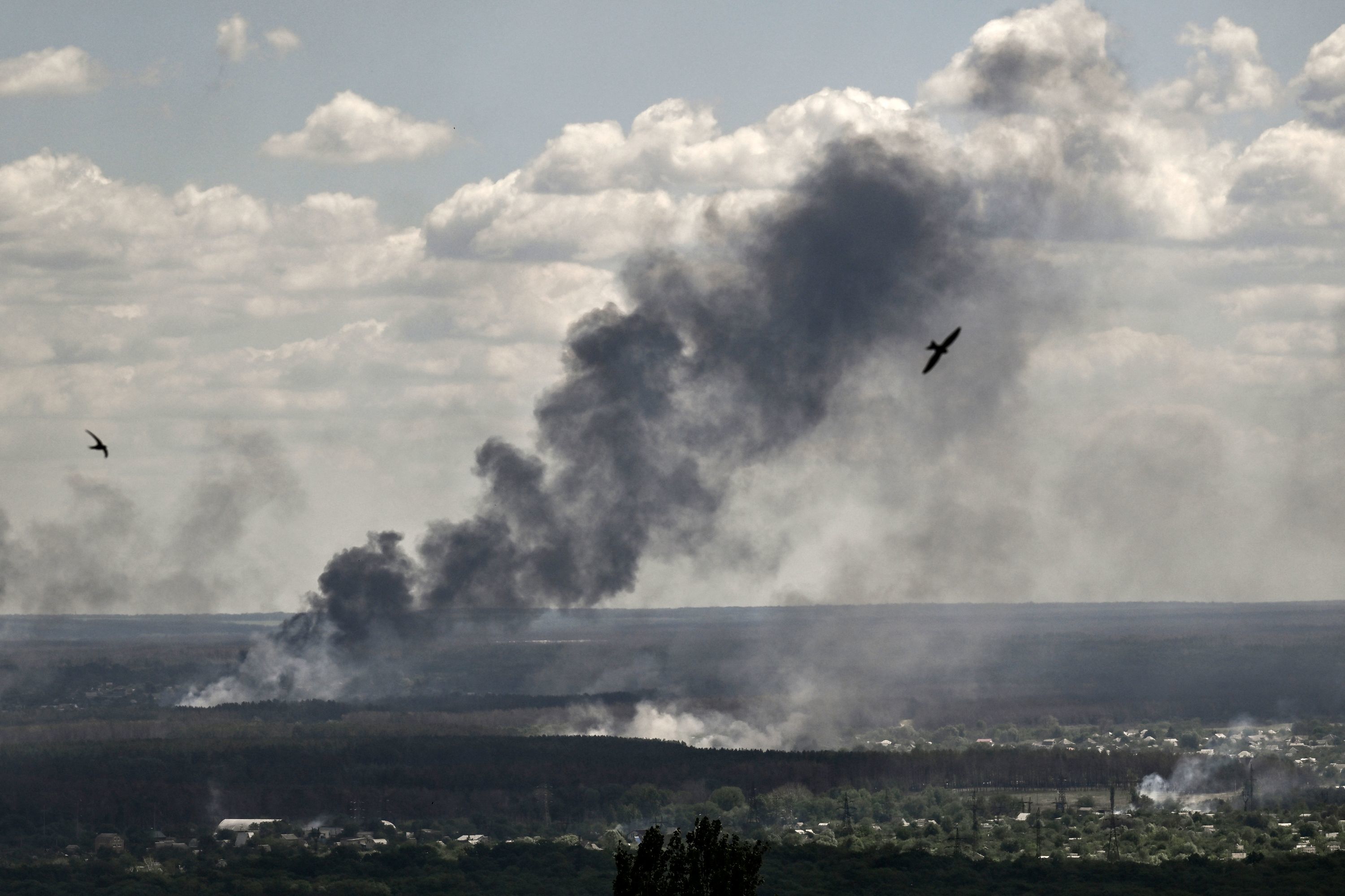 This Tuesday, a column of smoke rises over Severodonetsk
