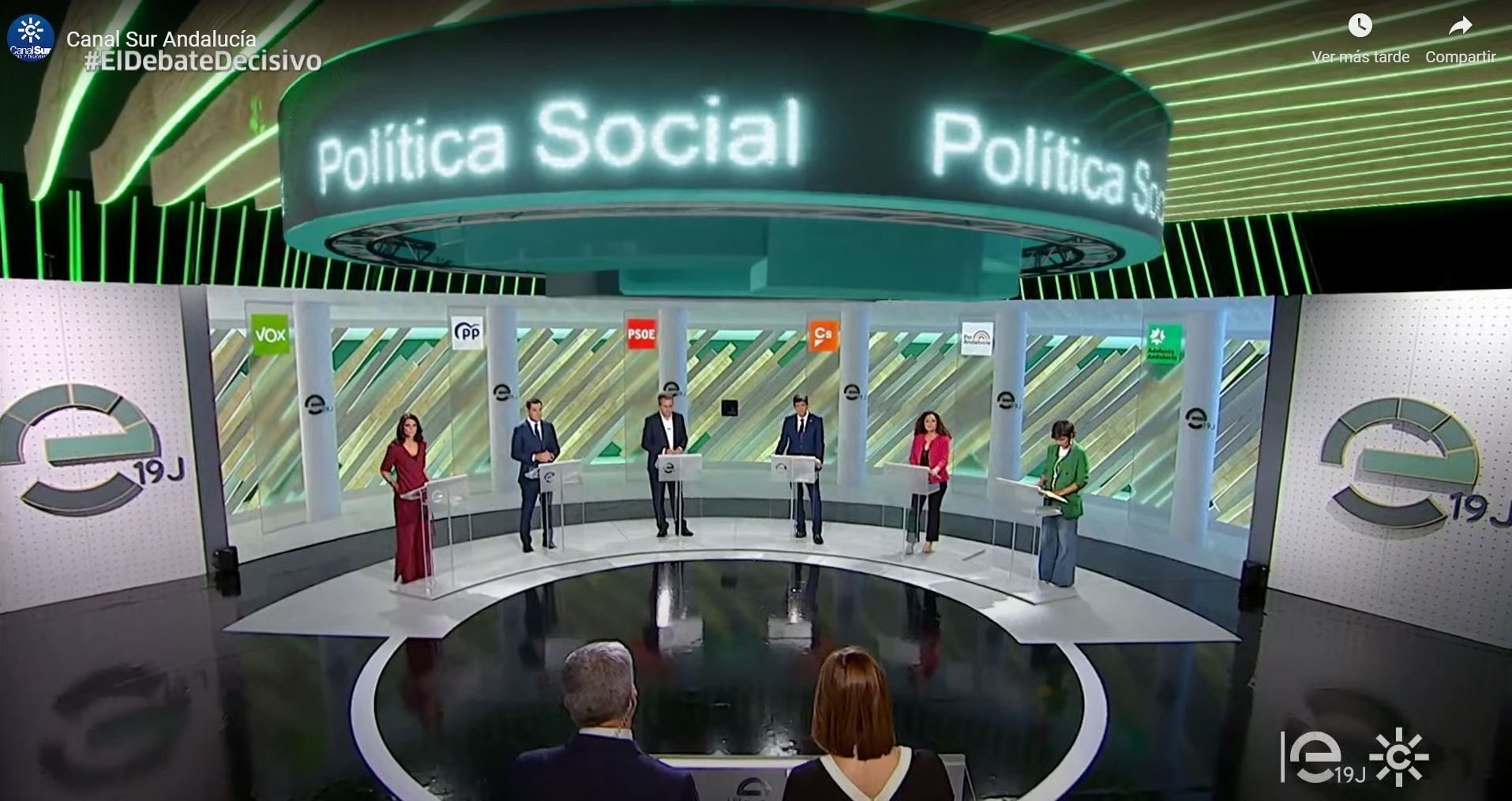 Los candidatos, durante el debate en Canal Sur Televisin.