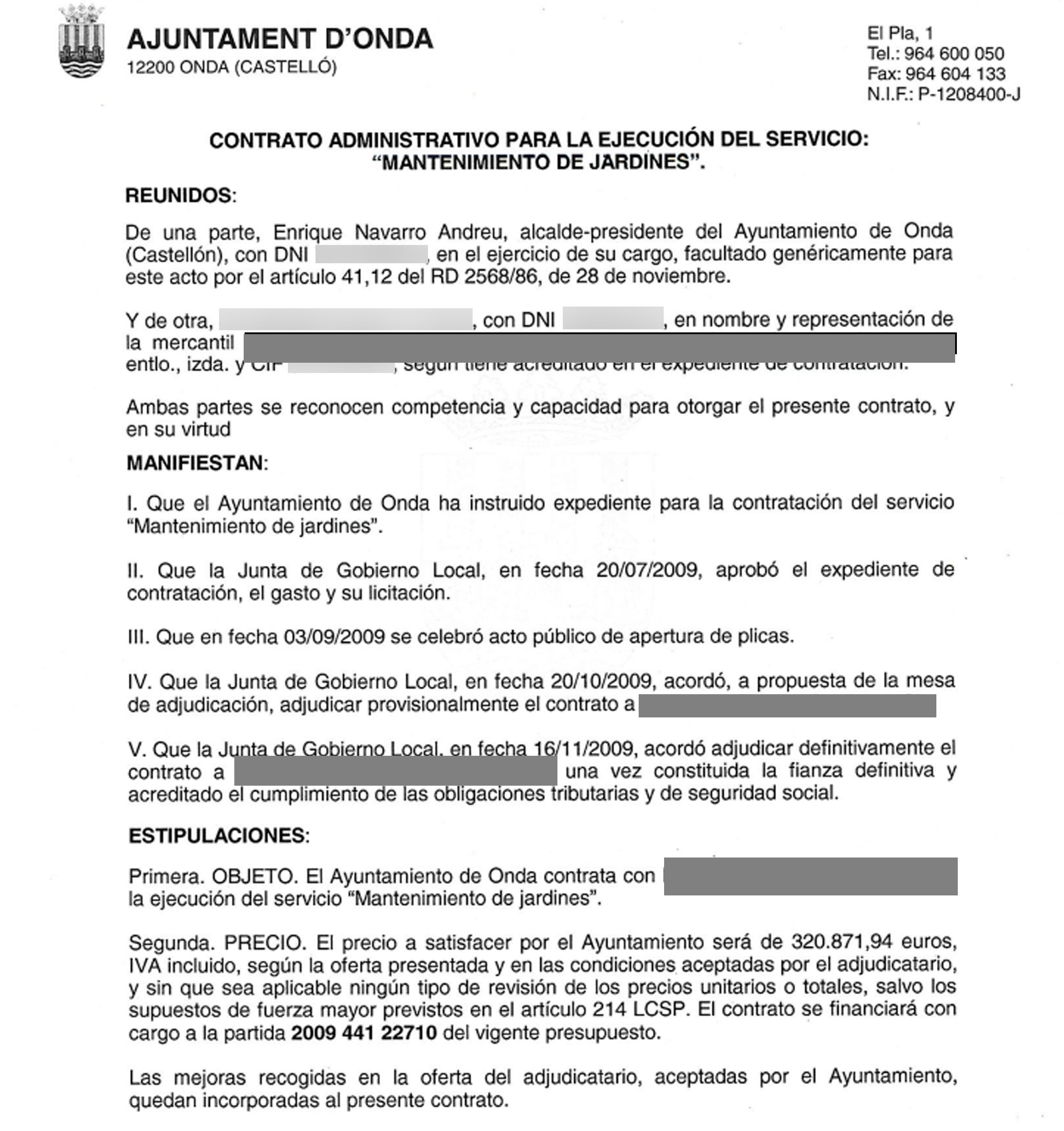 Los contratos investigados por la UCOremitidos por el Ayuntamiento.