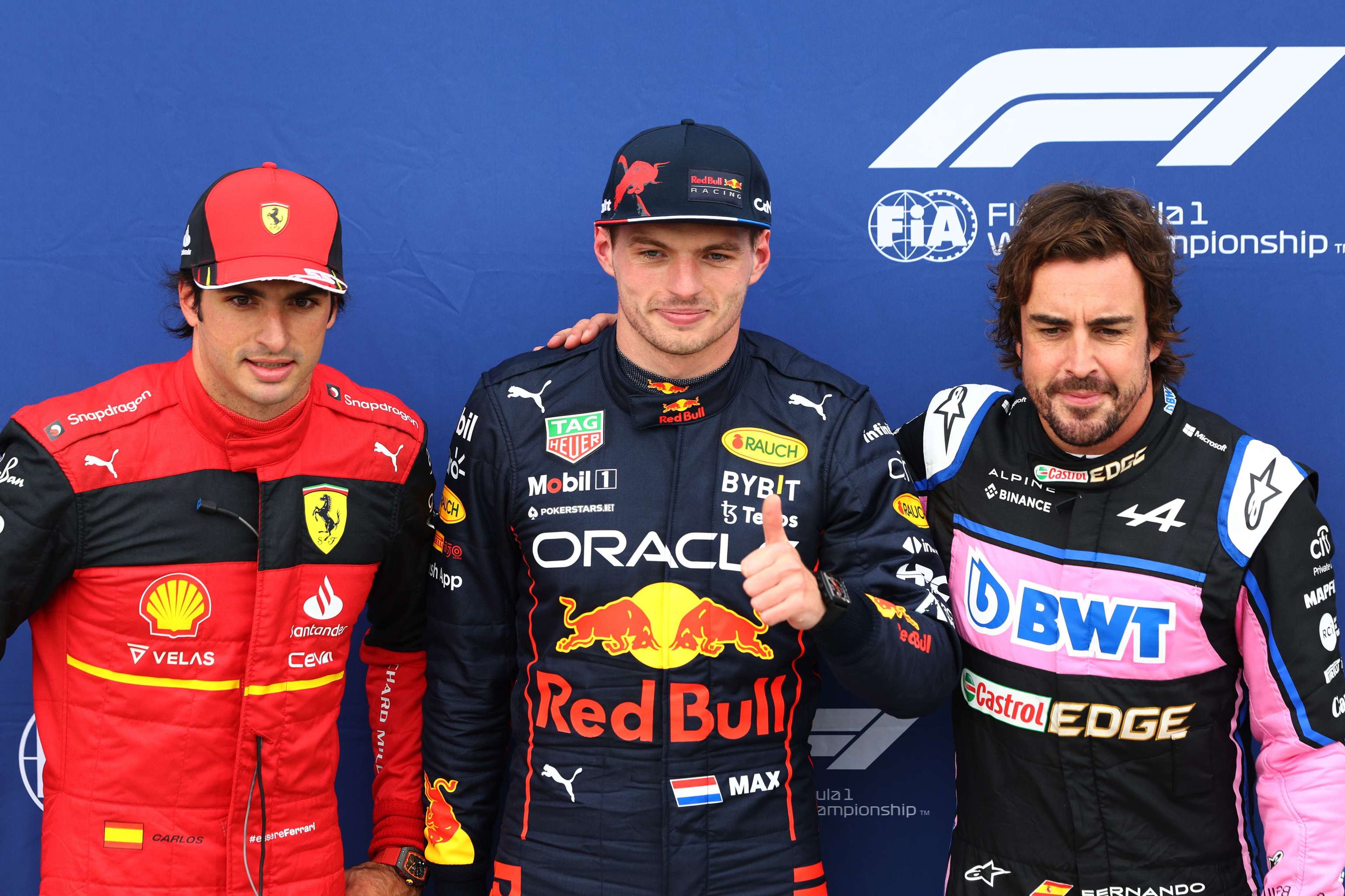 Sainz, Verstappen y Alonso, tras la sesión clasificatoria.