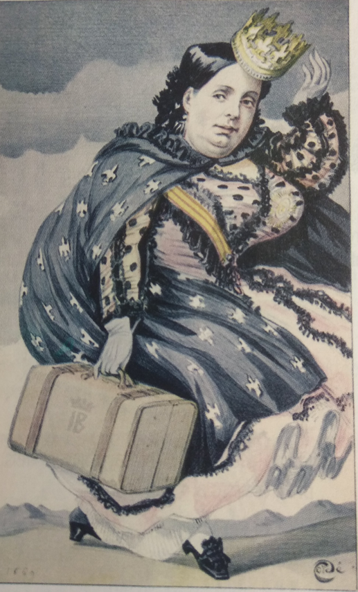 Isabel II caricariturizada en el libro de Teide.