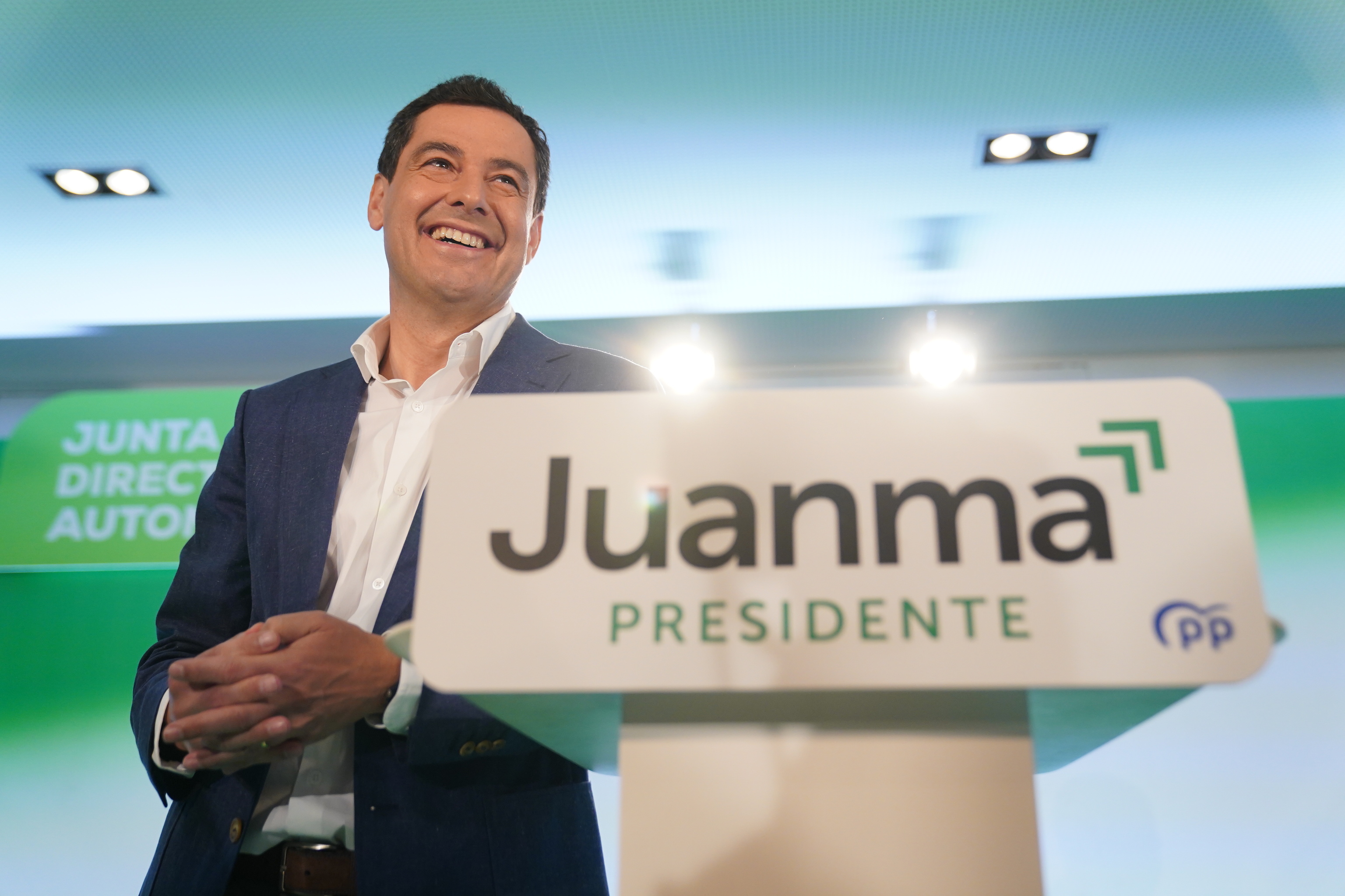 El presidente del PP andaluz, Juanma Moreno, este viernes en la junta directiva regional del partido.