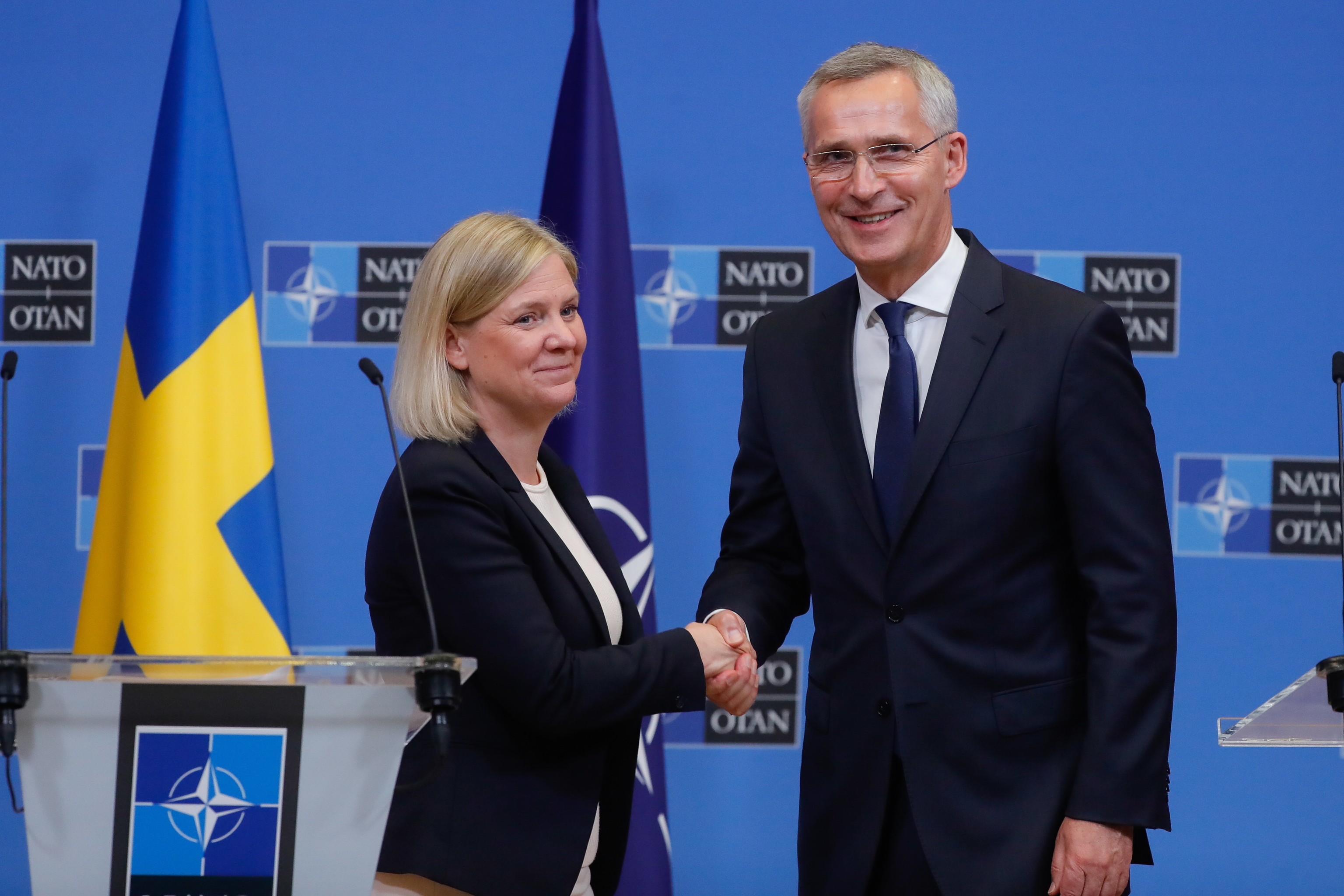 La primera ministra sueca, Magdalena Andersson, tras reunirse con el secretario general de la OTAN, Jens Stoltenberg.