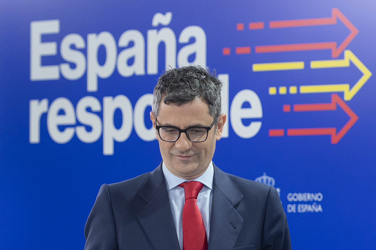 Félix Bolaños, en una comparecencia en Moncloa tras una reunión con la consejera catalana Laura Vilagrà.