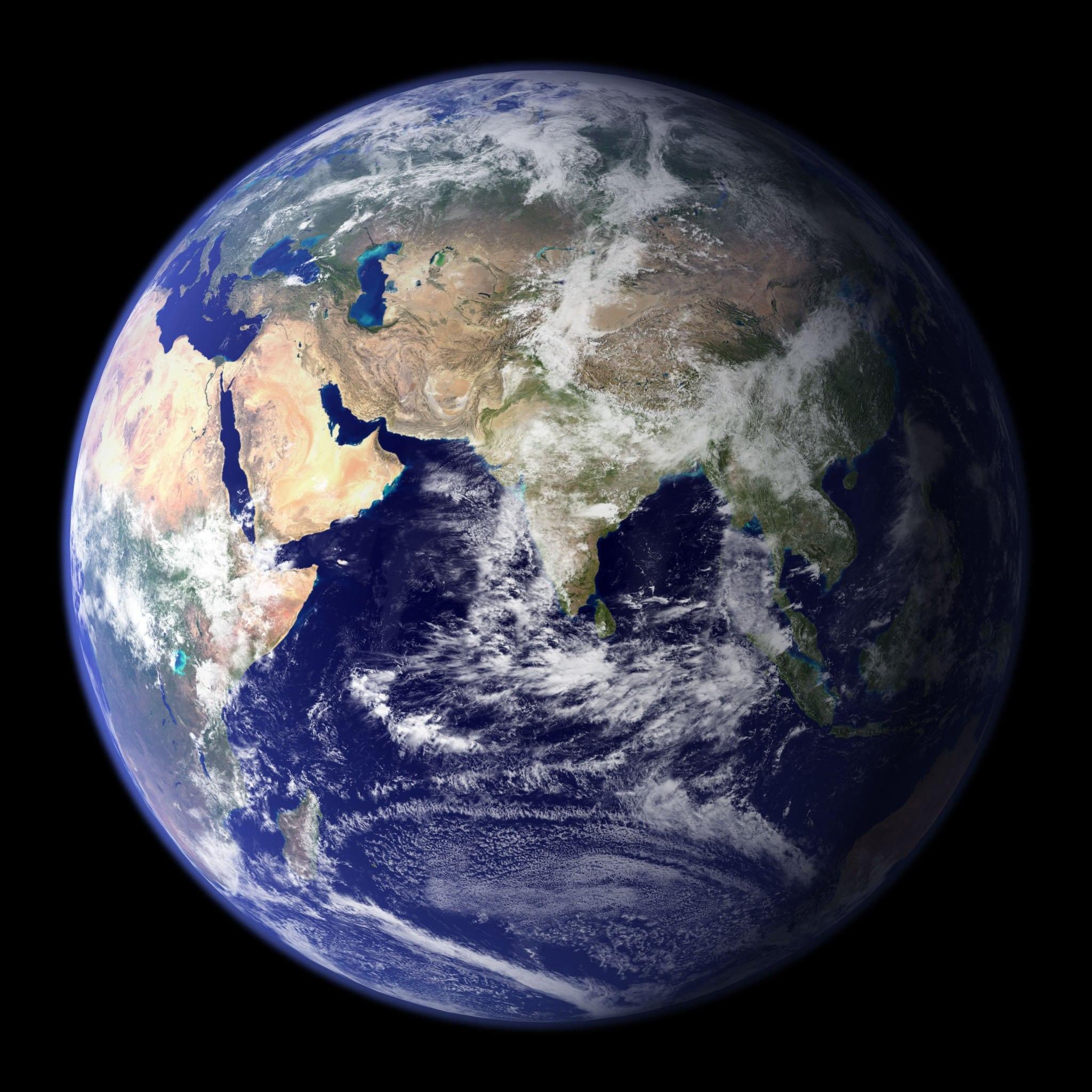 Imagen del planeta Tierra desde el espacio en la que se observa partes de Asia y África.