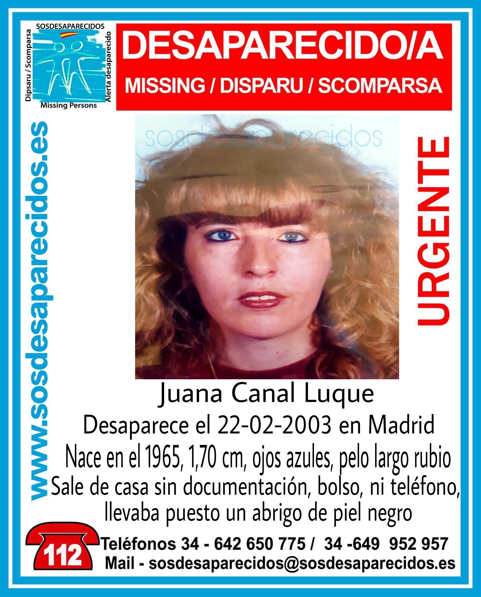 Cartel de desaparecida de Juana Canal.
