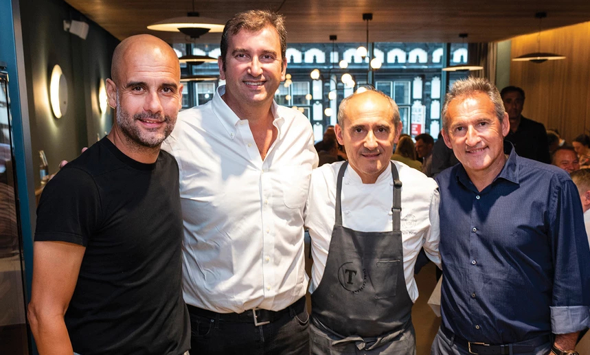 Guardiola, Soriano, Paco Pérez y Txiki Begiristain en su restaurante.