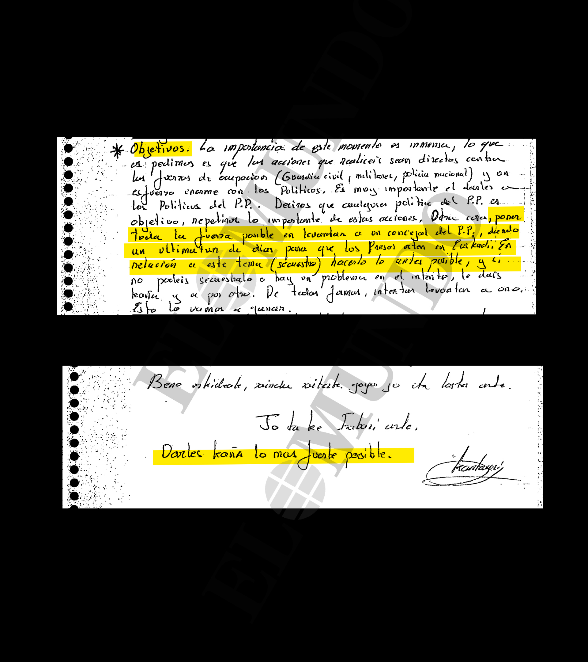La carta de 'Kantauri' para ordenar el asesinato de Miguel Ángel Blanco: "Poner toda la fuerza en levantar a un concejal del PP"