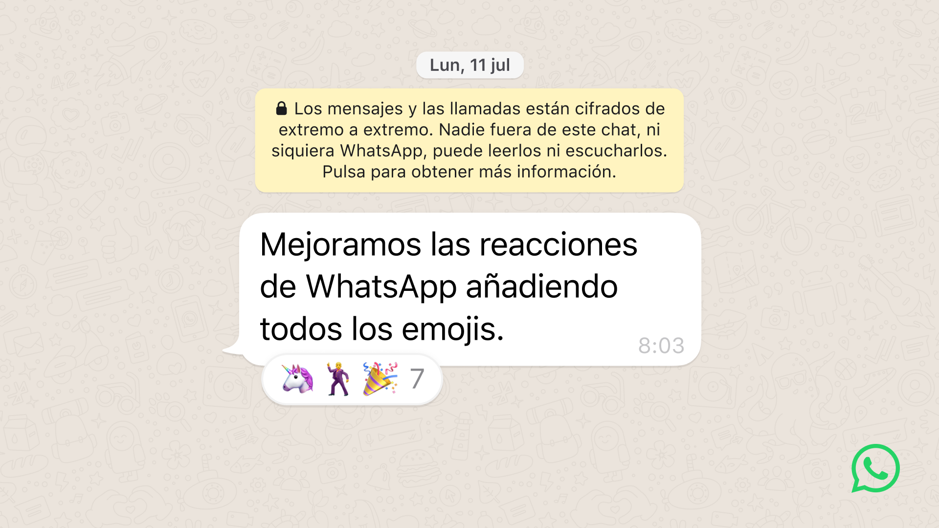 Ya puedes utilizar cualquier emoji para reaccionar a un mensaje de WhatsApp