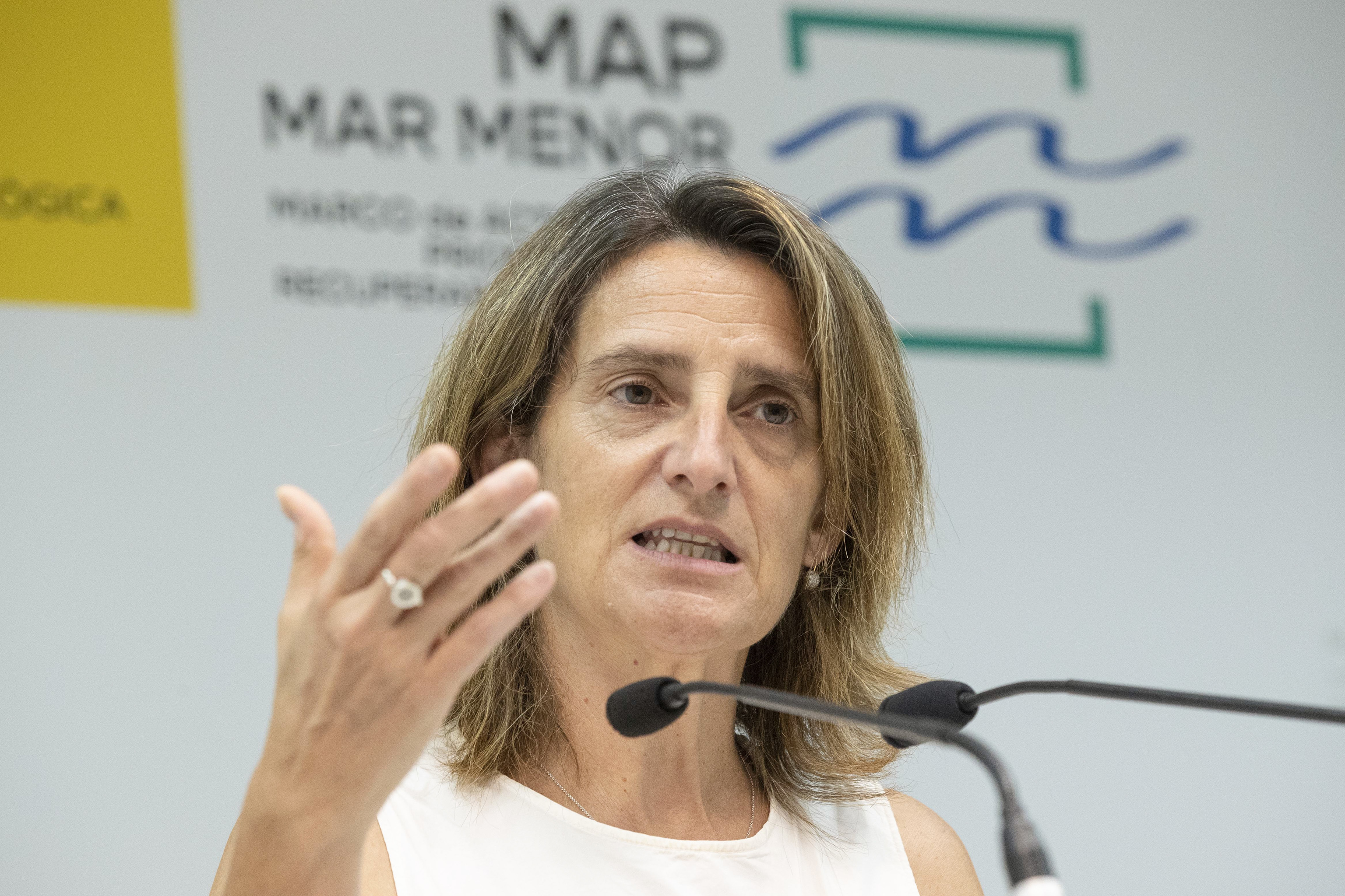 La vicepresidenta tercera del Gobierno y ministra para la Transición Ecológica, Teresa Ribera, durante un evento en Murcia.