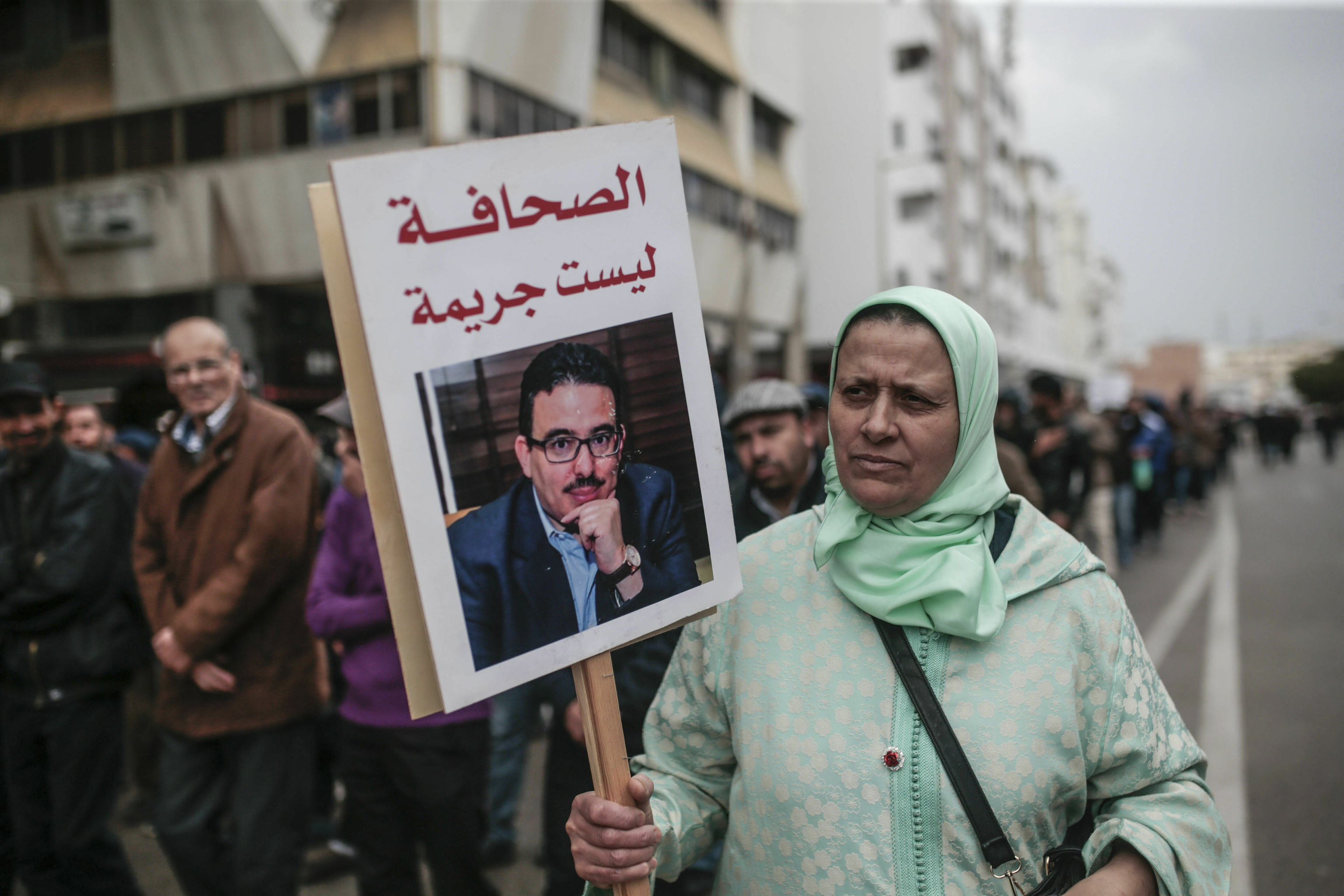 Manifestación contra la detención del periodista Taufik Buachrin, en 2019, en Rabat.