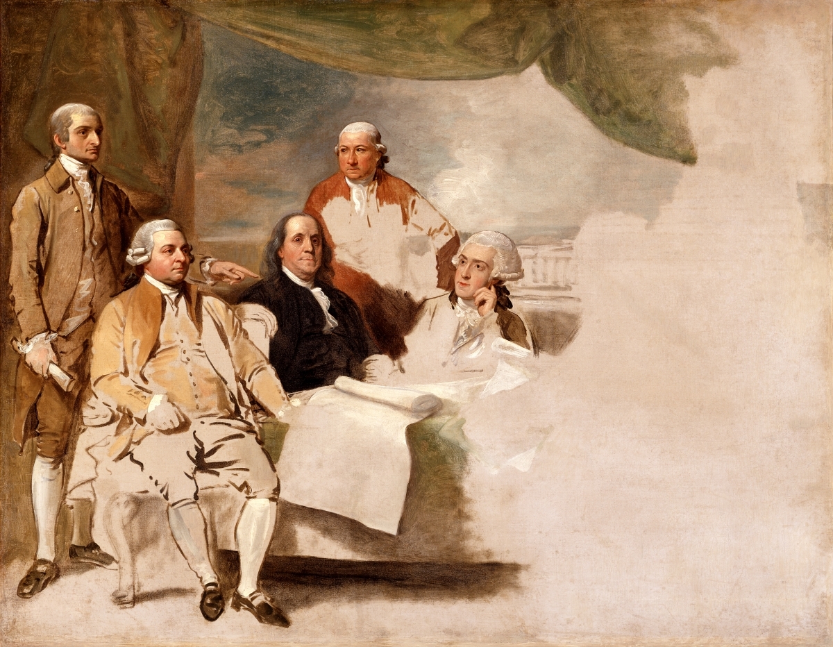 'Firma del tratado de Pars', 1783. La delegacin britnica rehus posar y la pintura qued incompleta