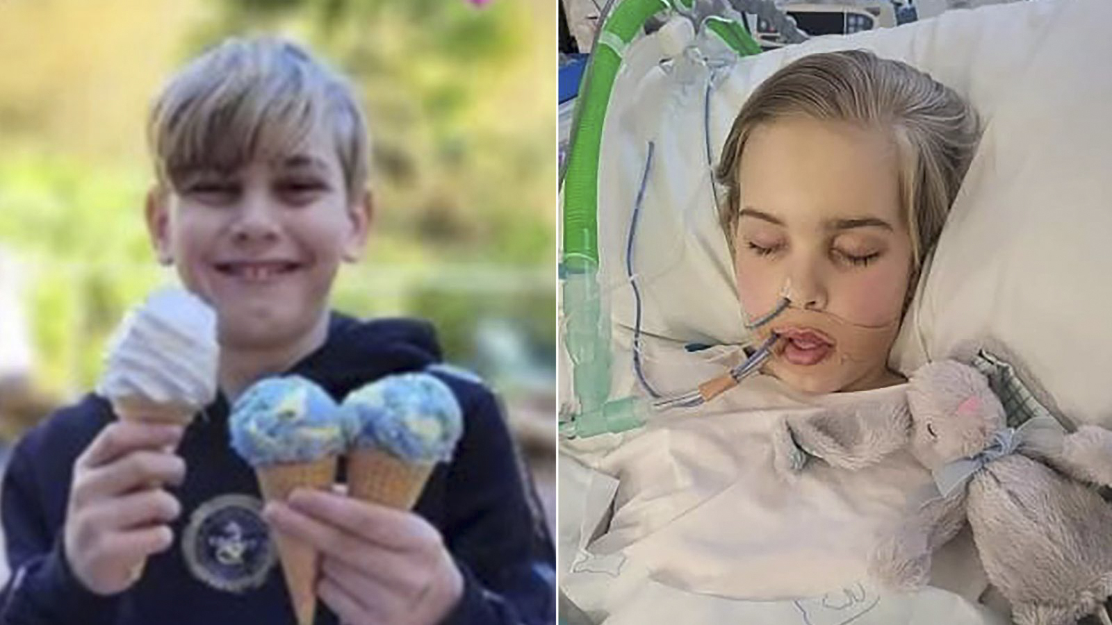 Un niño posa con unos helados antes de ser ingresado en el hospital