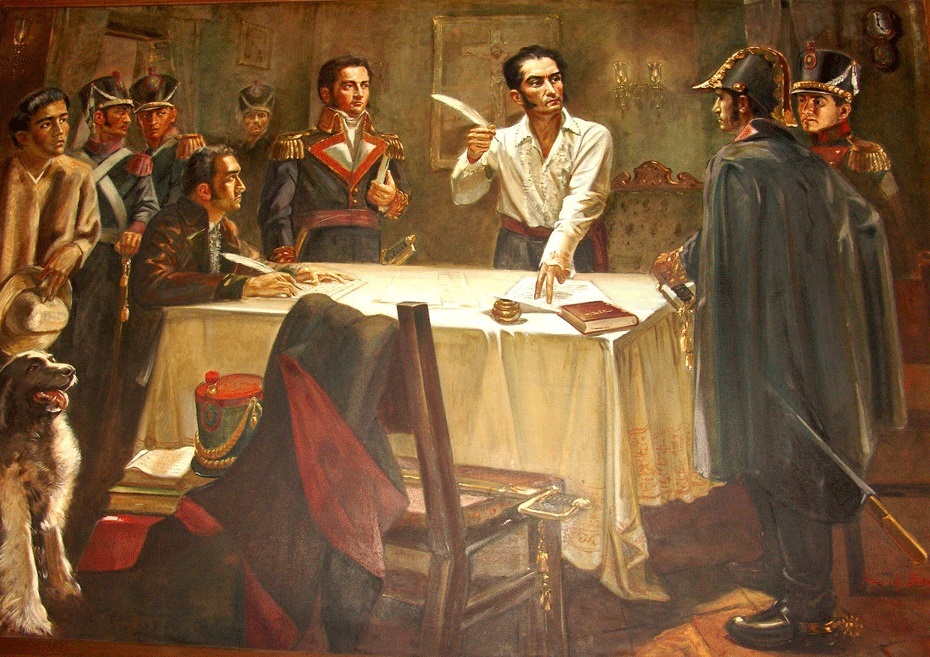 Simn Bolvar durante la firma del Decreto de Guerra a Muerte.