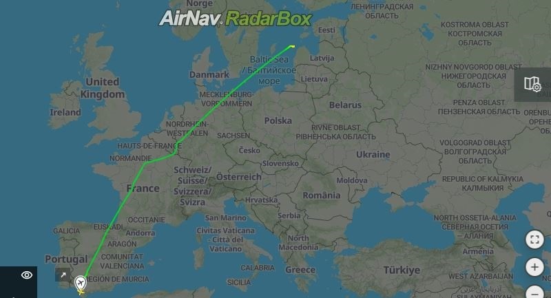 Mapa del vuelo salido de Jerez.