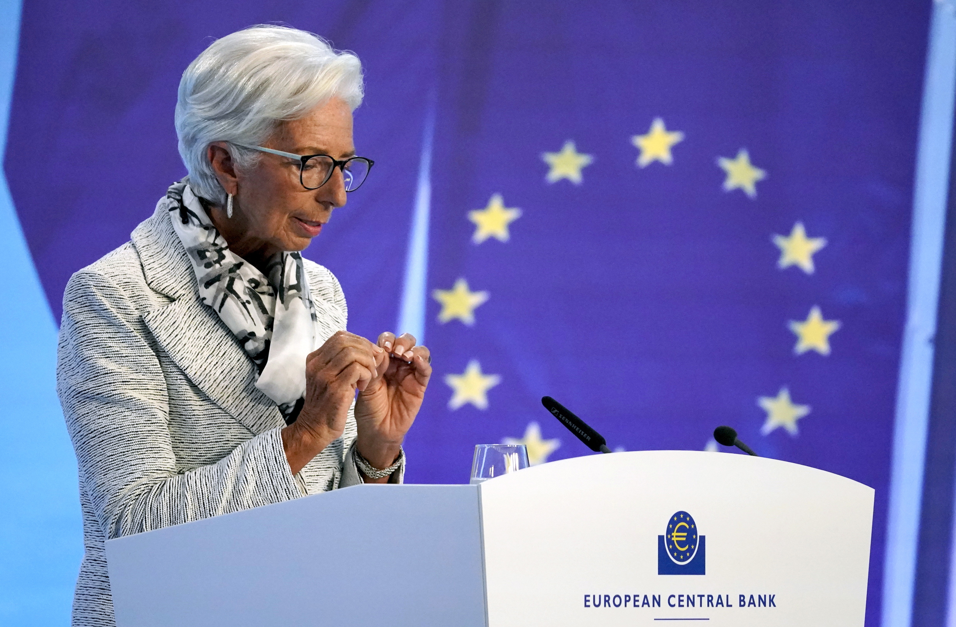 Christine Lagarde, ayer durante la rueda de prensa del BCE.