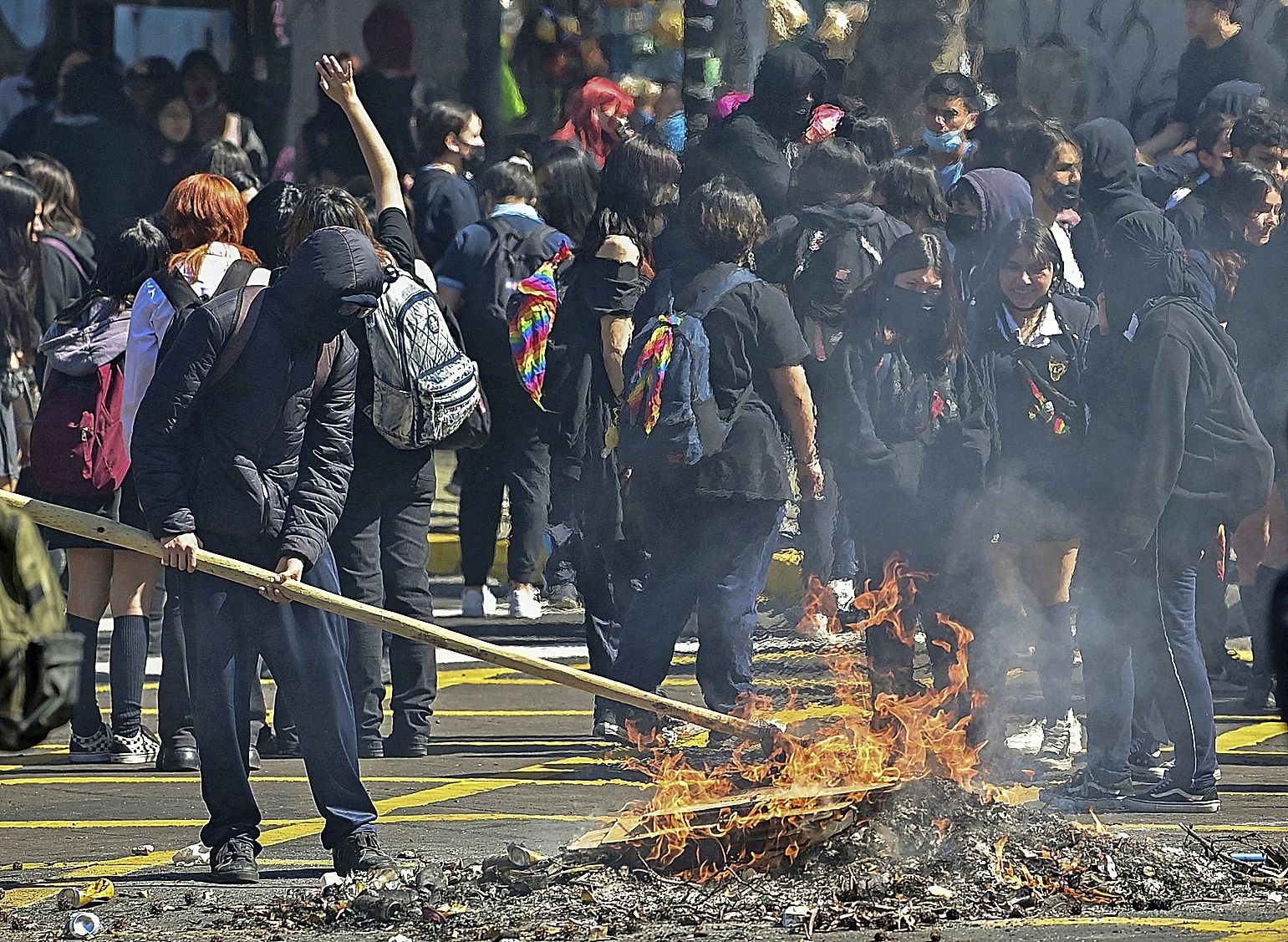 Manifestacin estudiantil cerca del Palacio de la Moneda.