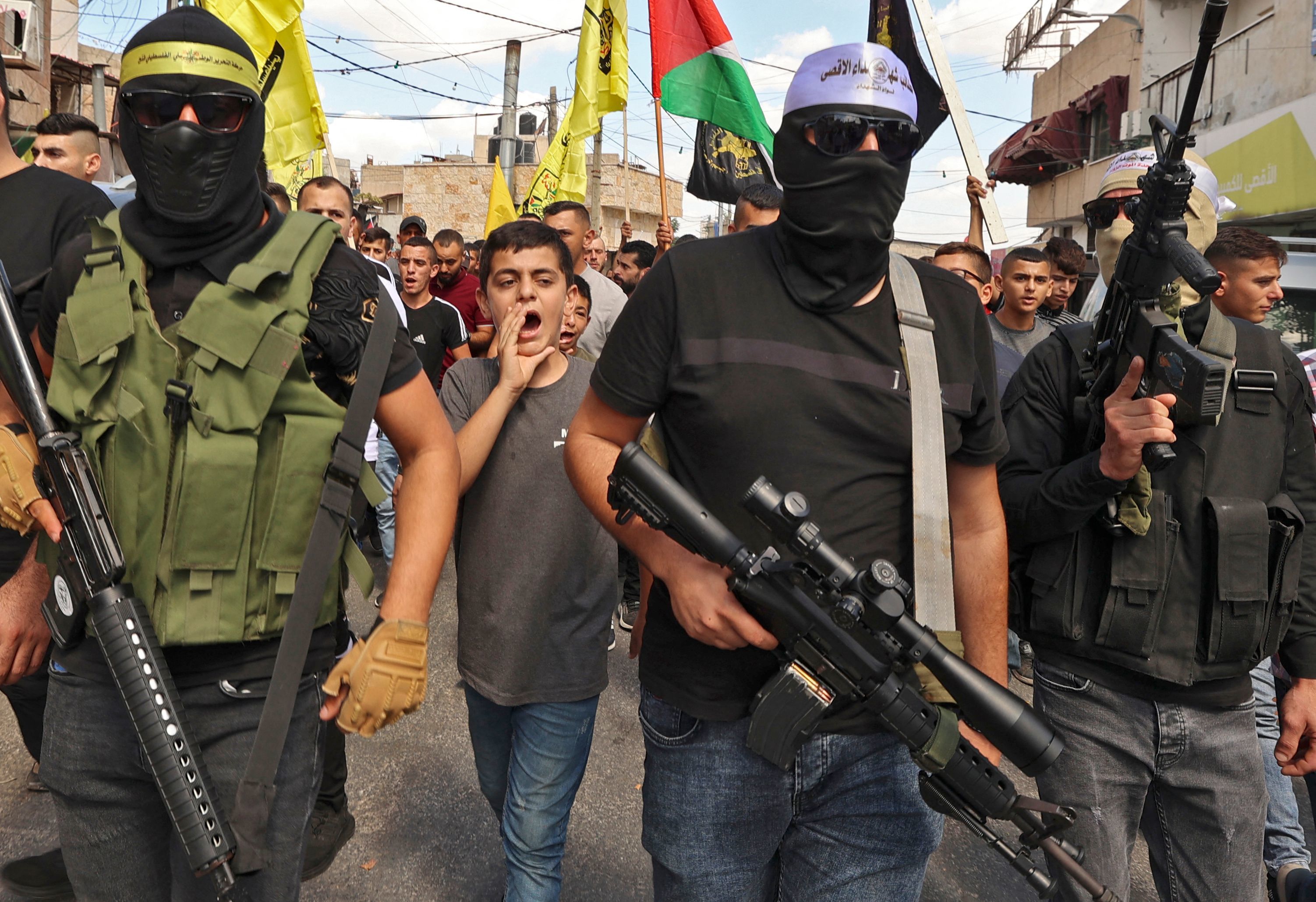 Protesta de palestinos tras la muerte de dos jvenes en el pueblo de Kafr Dan.