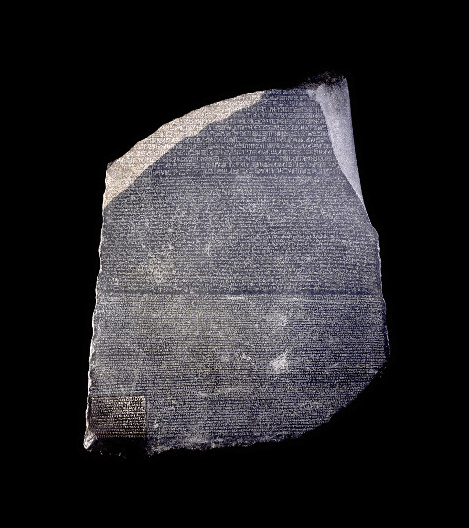 La piedra de Rosetta consta de tres inscripciones escritas en dos lenguas y con tres escrituras diferentes.