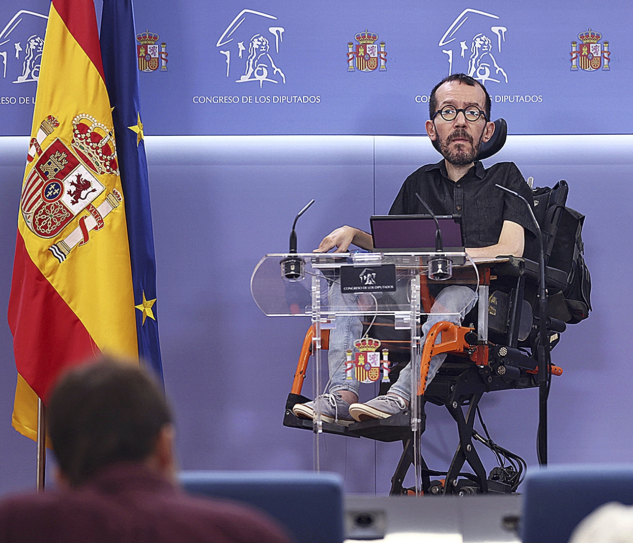 Pablo Echenique, portavoz de Unidas Podemos en el Congreso, en rueda de prensa.