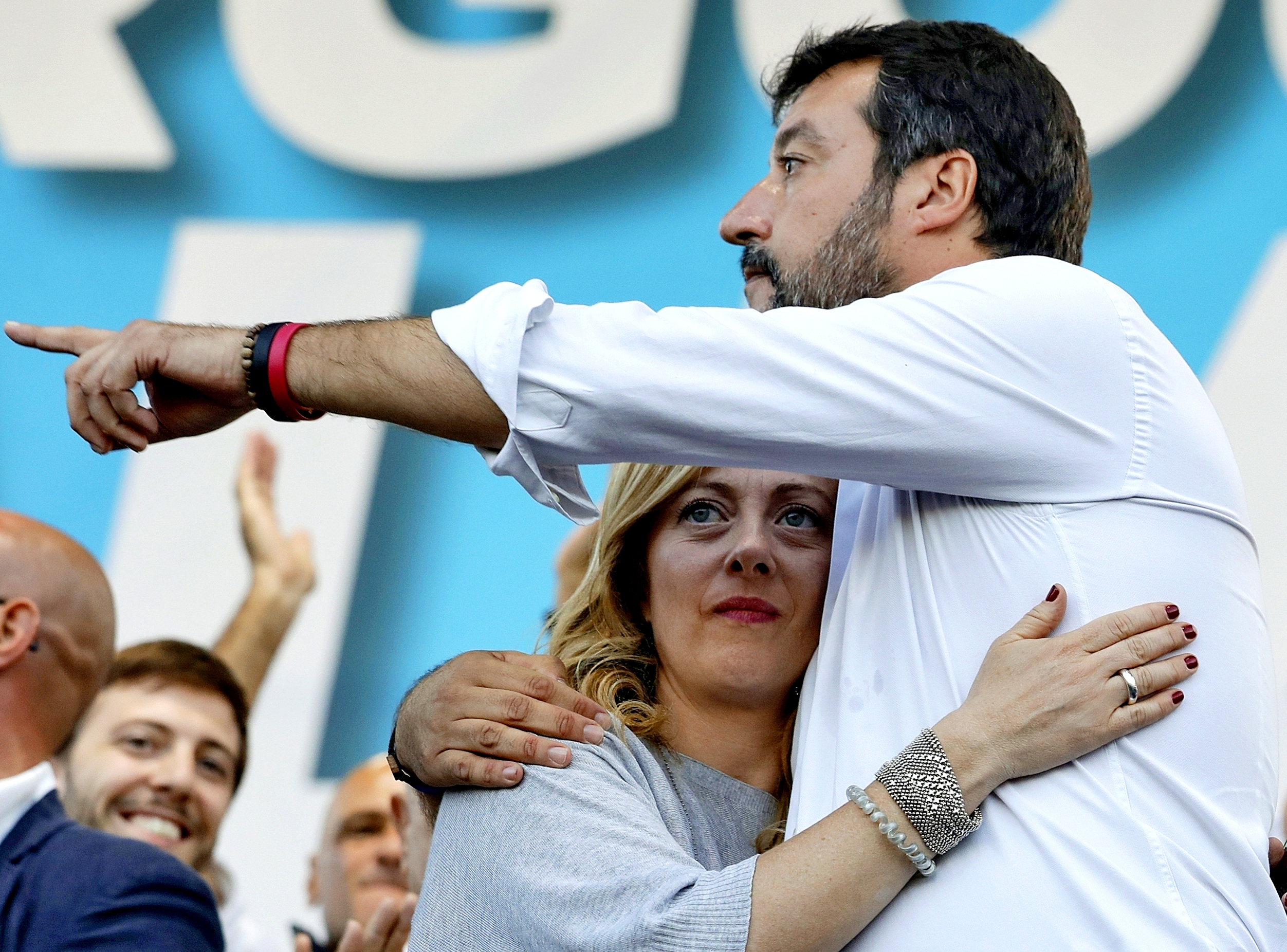 Giorgia Meloni y Matteo Salvini, en un mitin en Roma.
