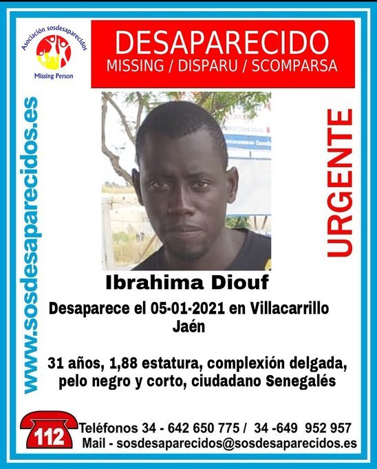 Cartel difundido por la Guardia Civil tras la desaparicin de Ibrahima Diouf.