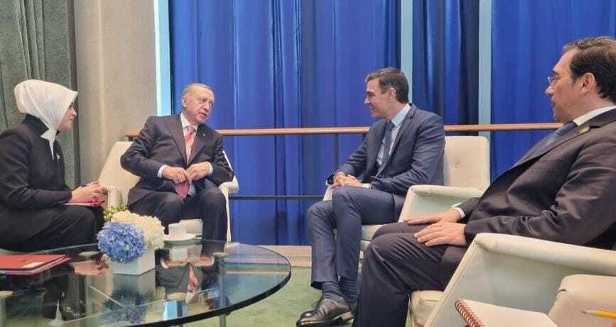 Recep Tayyip Erdogan y Pedro Sánchez reunidos en Nueva York.