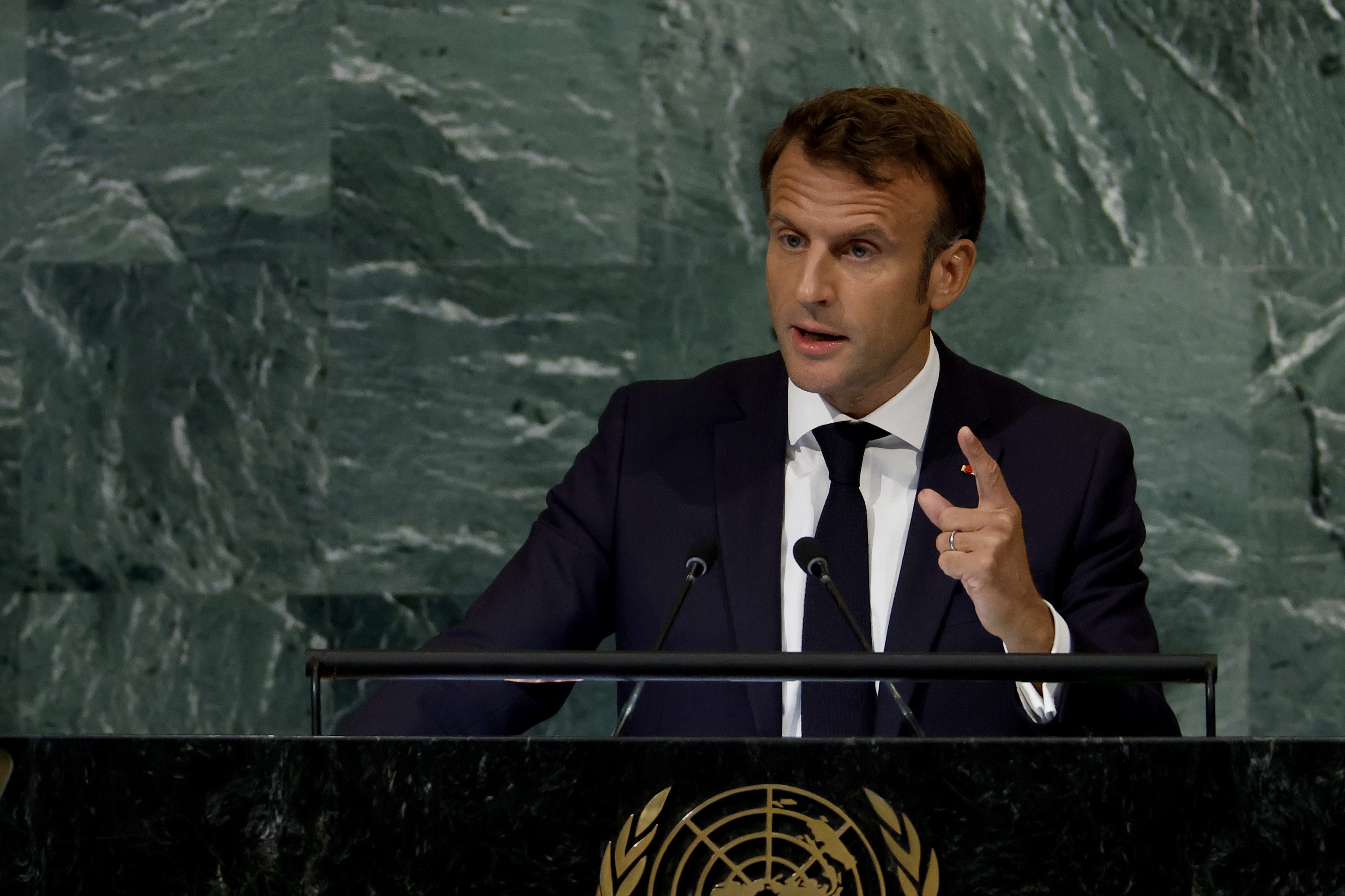Emmanuel Macron, presidente de Francia, interviene en la Asamblea General de las Naciones Unidas el 20 de septiembre de 2022.