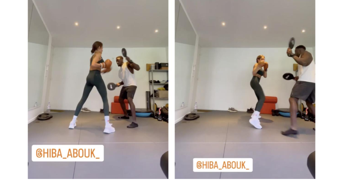 La actriz Hiba Abouk enseña en sus historias de Instagram que practica boxeo.
