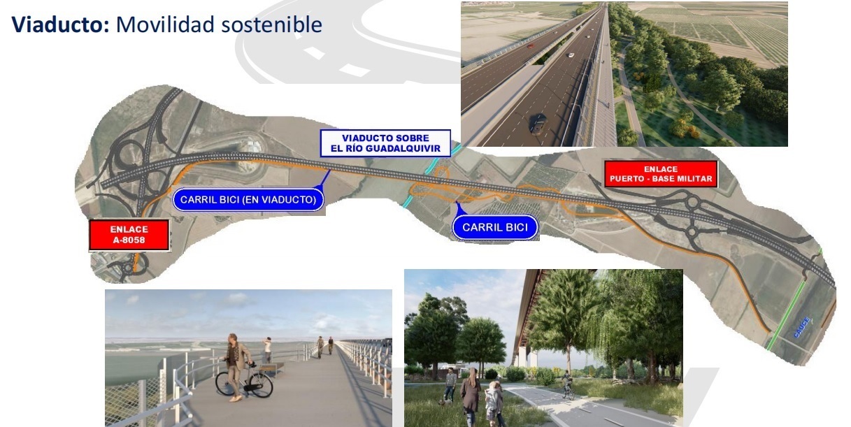 Recreacin del puente que propone el Ministerio de Transportes para unir Dos Hermanas y Coria del Ro y cerrar as el arco sur de la SE-40.