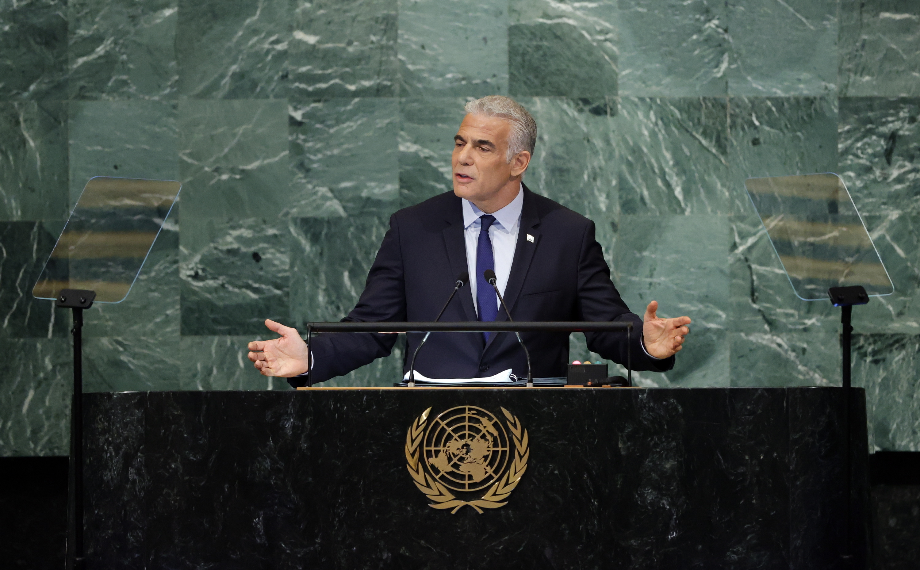 Yair Lapid, primer ministro de Israel, dirigiéndose a la Asamblea General de Naciones Unidas.