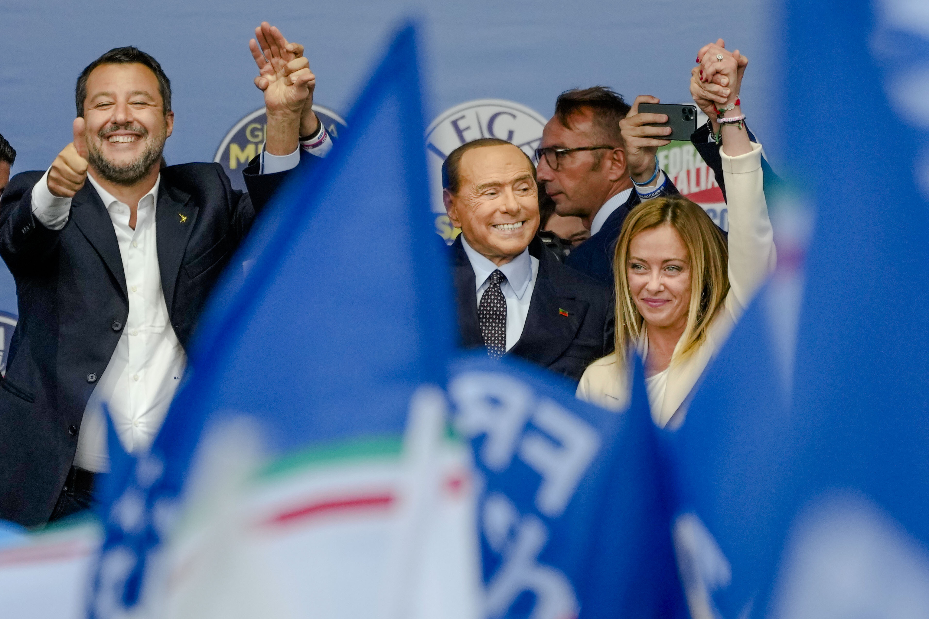 Matteo Salvini, Silvio Berlusconi y Giorgia Meloni, en Roma.