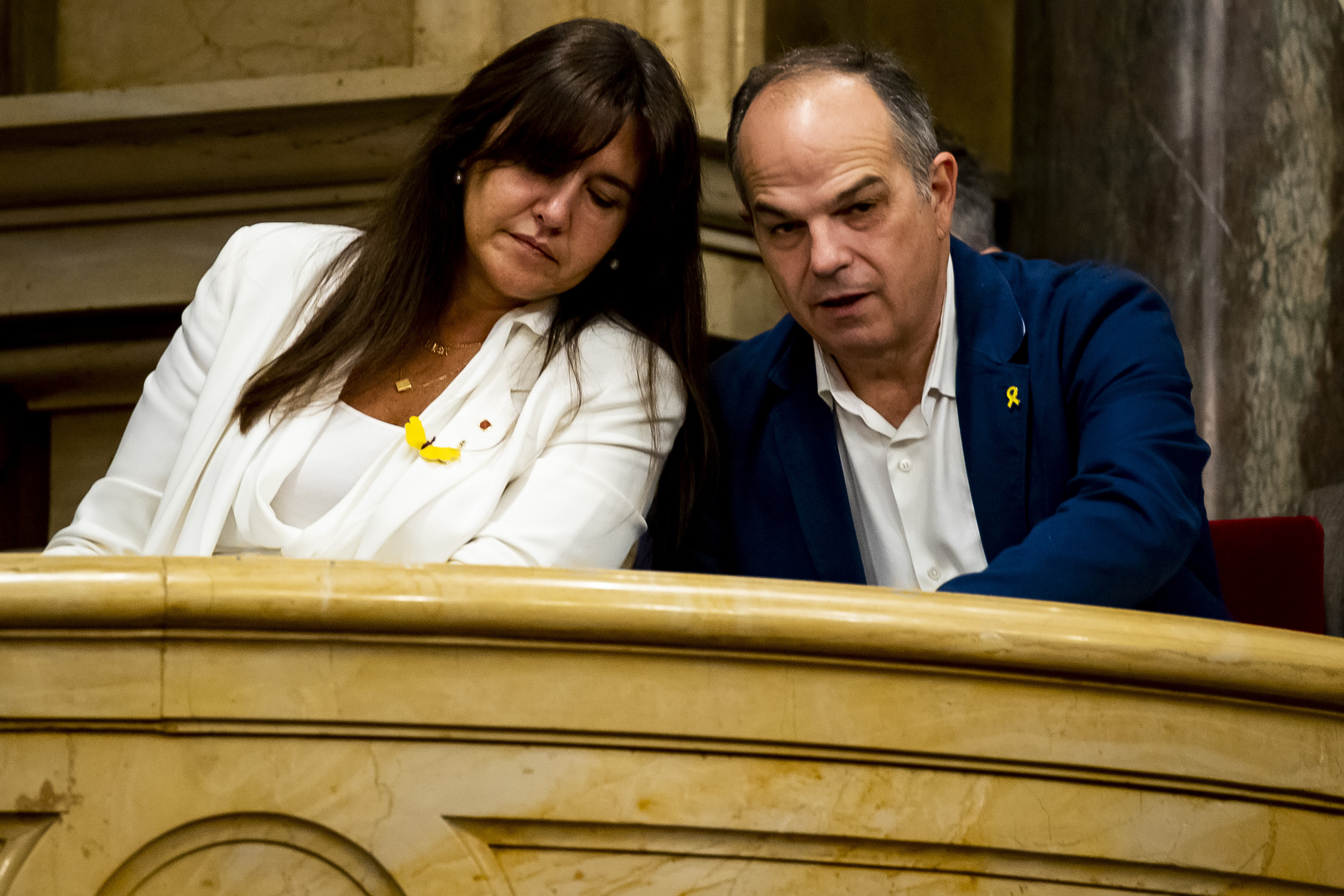 Laura Borràs y Jordi Turull, el miércoles, en el debate de política general en el Parlament.