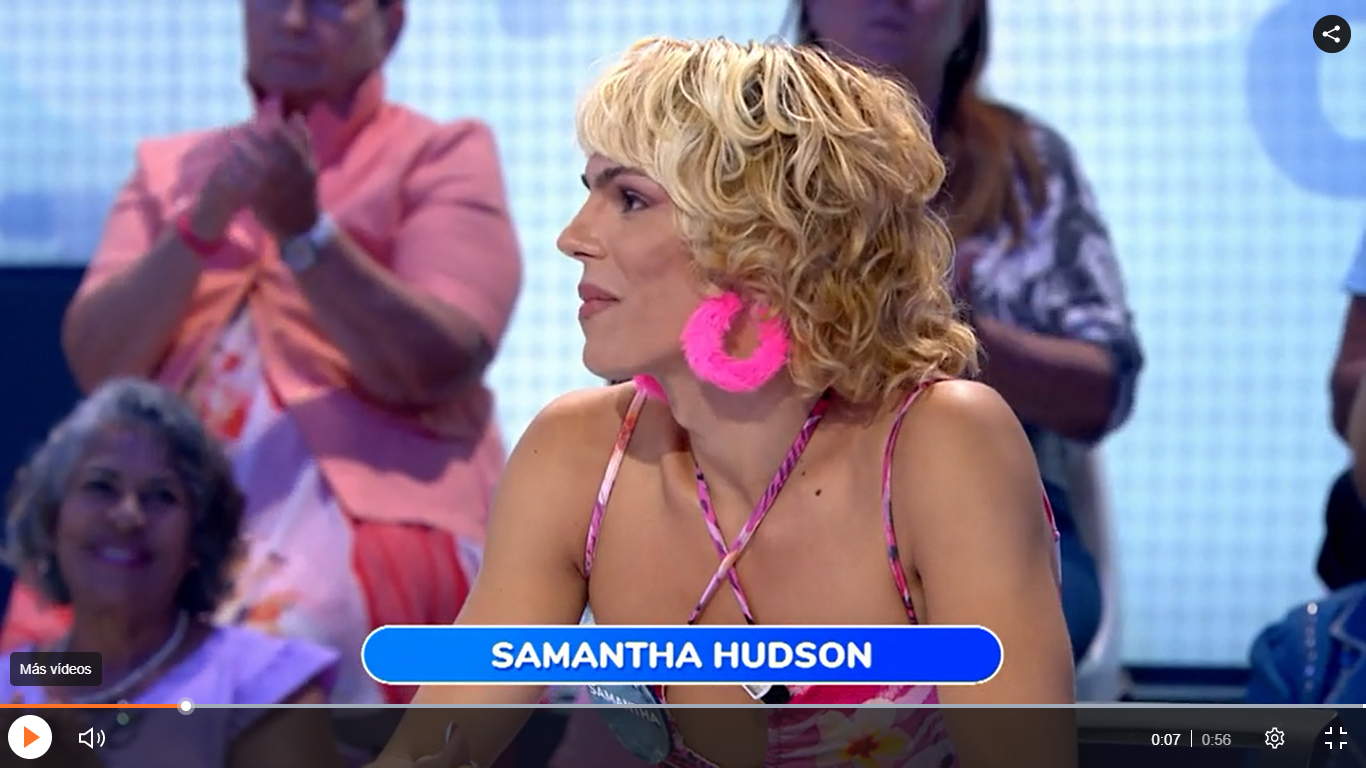 Samantha Hudson participando en Pasapalabra de Antena 3.