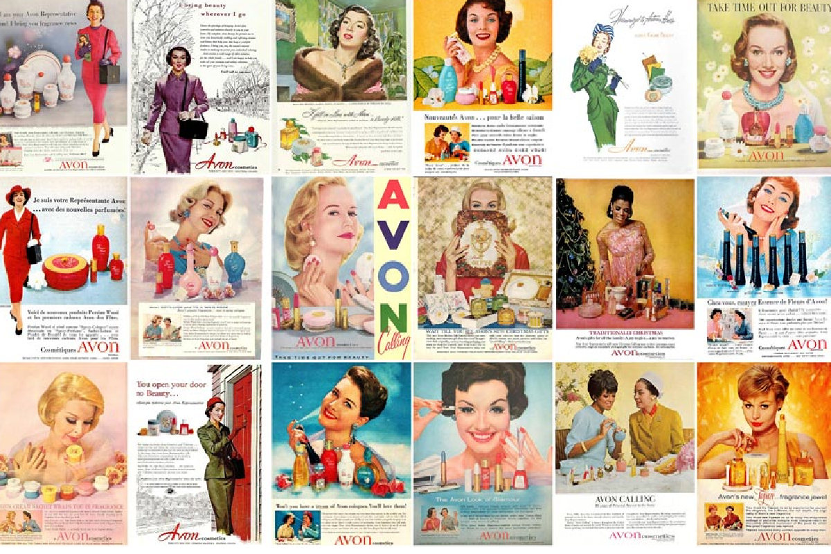 Avon llamaba a tu puerta. Collage con varios de los carteles publicitarios de la marca.