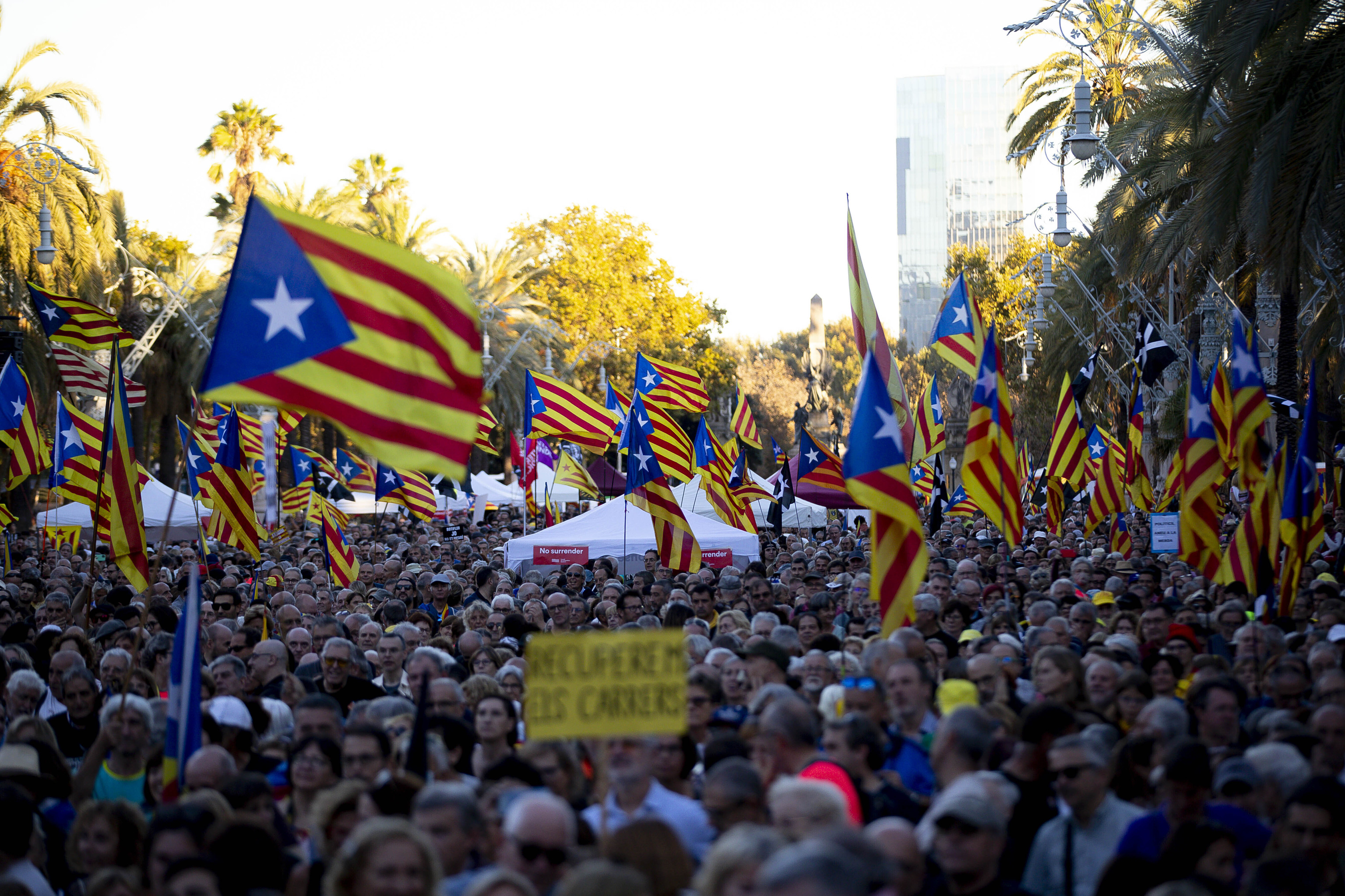 Manifestación en favor del 1-O en Barcelona.