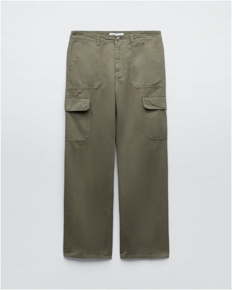 ZARA NEW MAN CARGO TROUSERS WITH UTILITY POCKETS PANT GREEN 5575/375