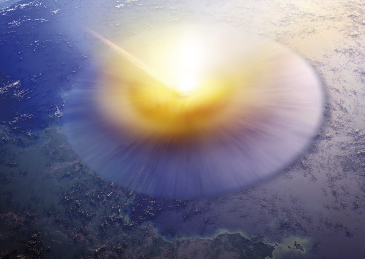 Recreación del impacto del asteroide en la actual Península de Yucatán