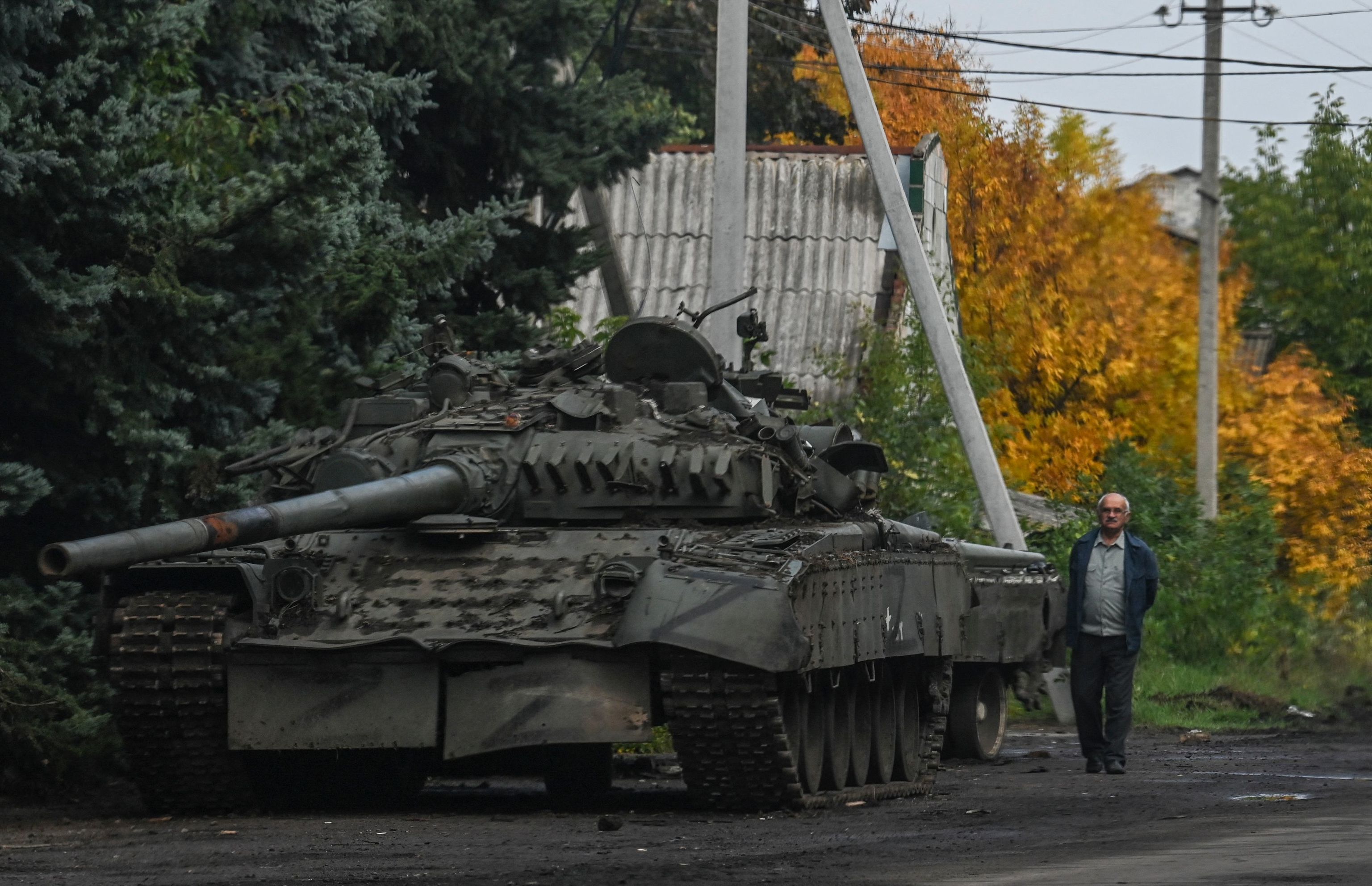 Un tanque T-72 en Kramatorsk, Ucrania.