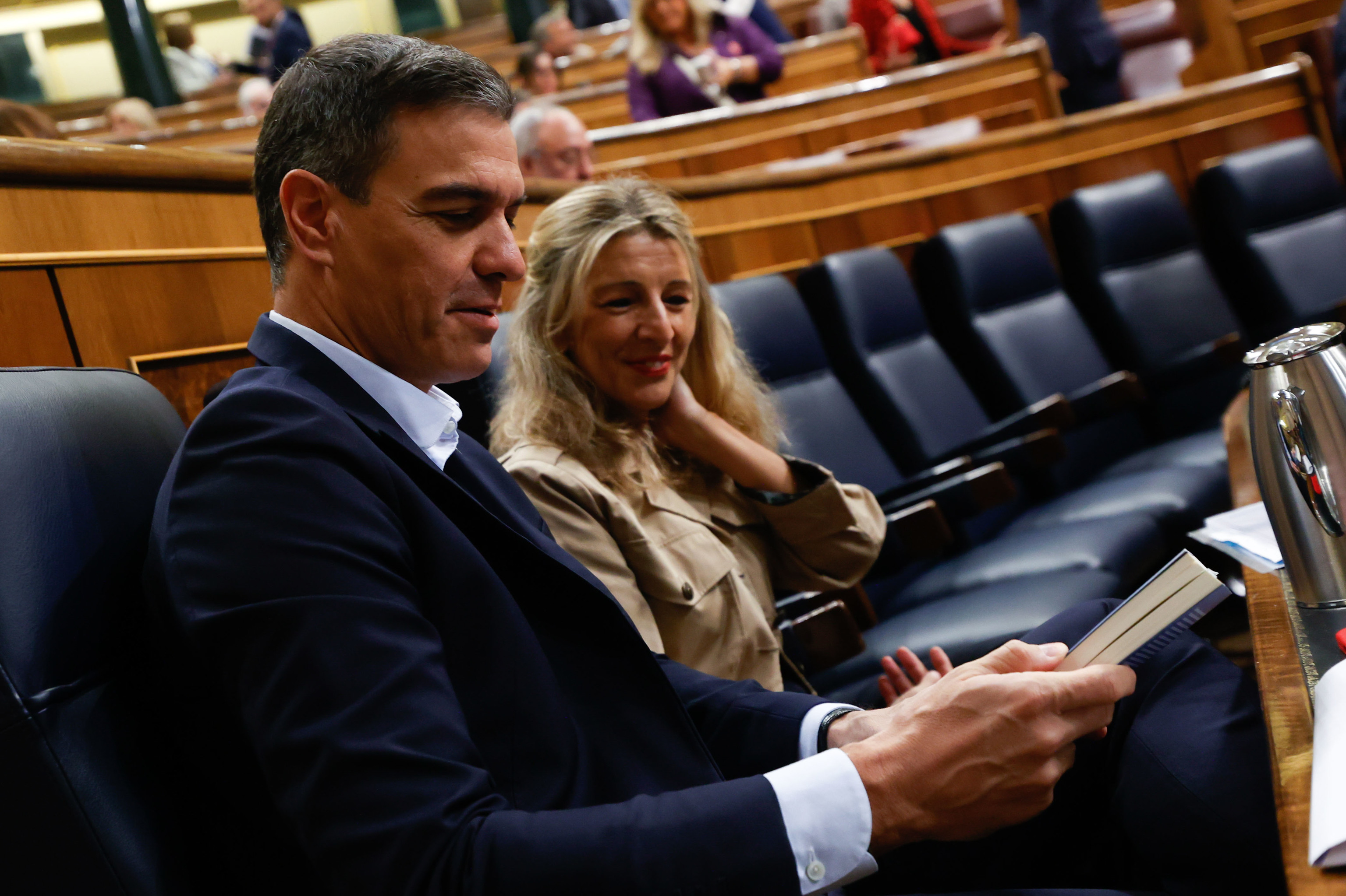 Pedro Snchez y Yolanda Daz, durante la comparecencia del presidente en el Congreso, este jueves.