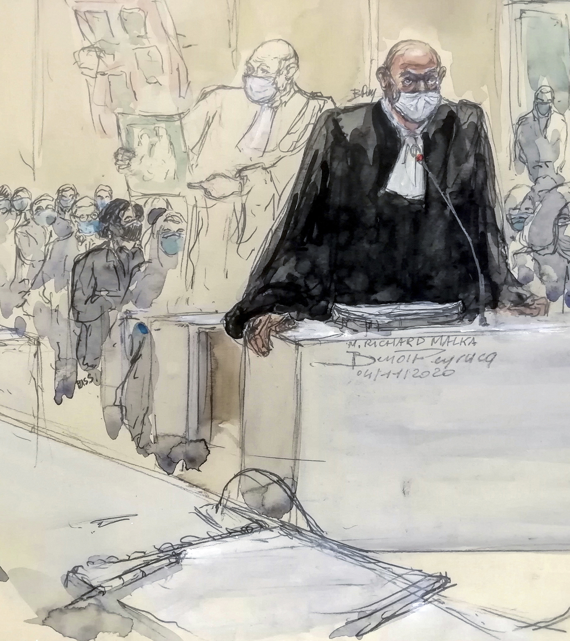 Malka, retratado en una sesin del juicio contra los autores del atentado contra Charlie Hebdo.