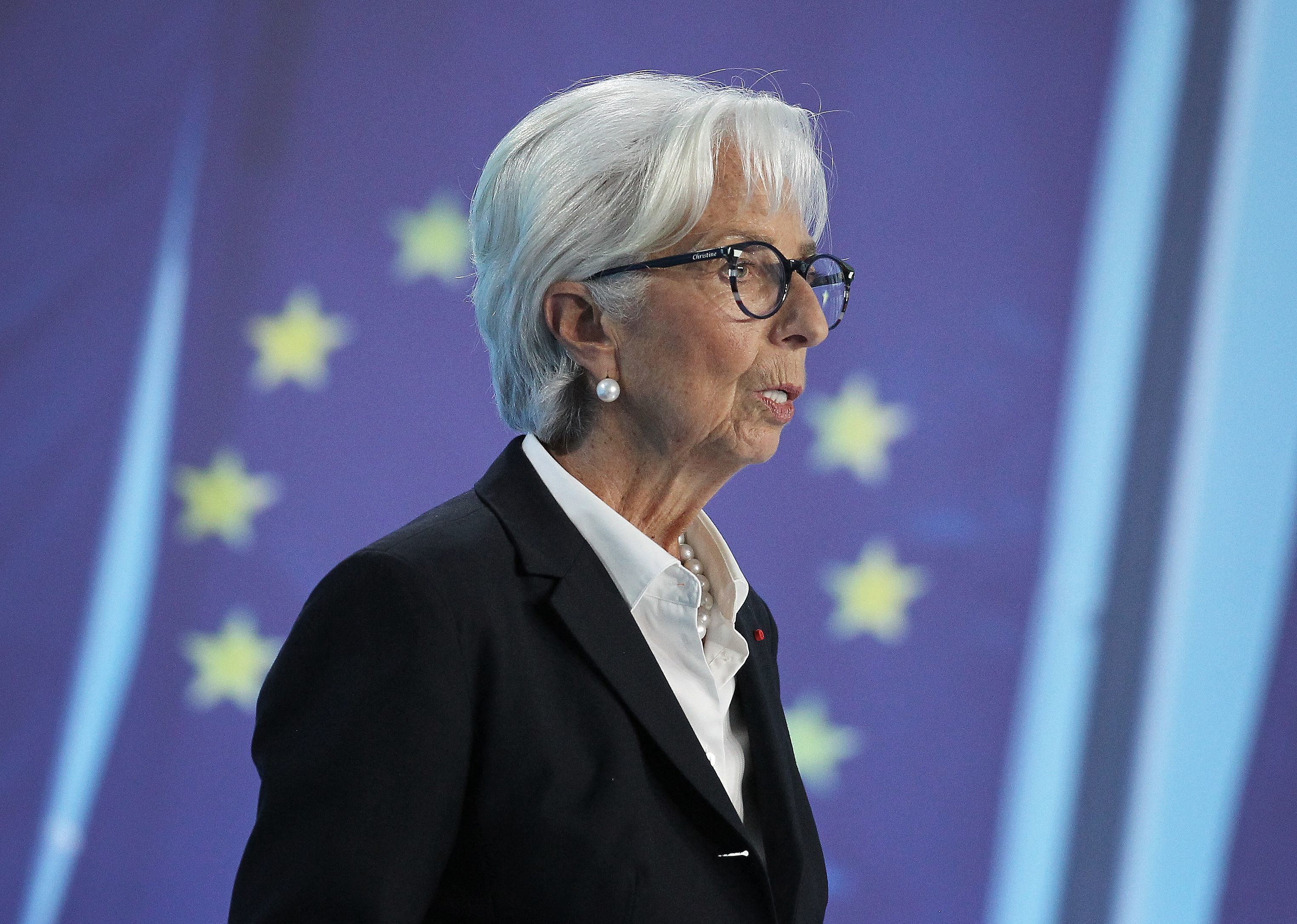 La presidenta del BCE, Christine Lagarde, durante una conferencia de prensa