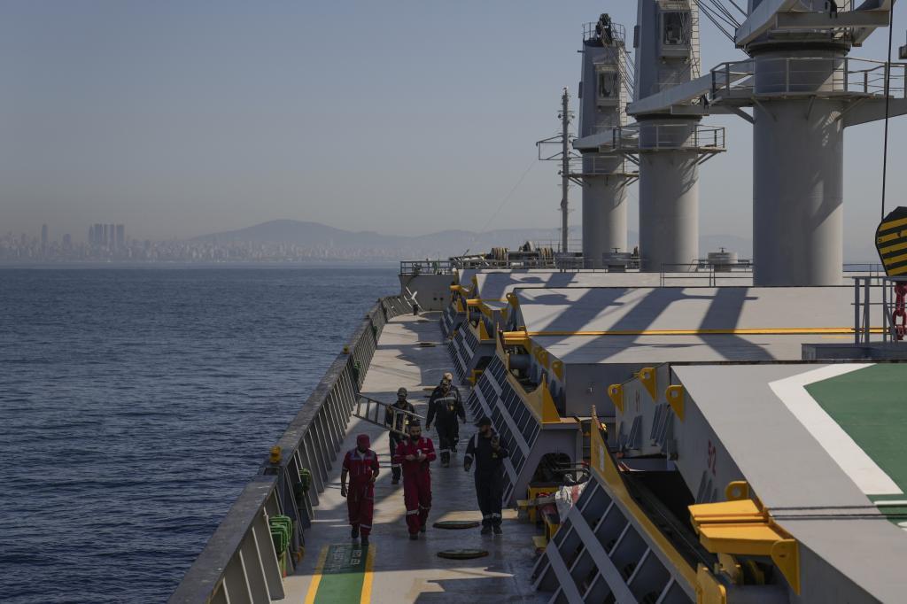 Un carguero procedente de Ucrania y cargado de grano, espera a ser inspeccionado en Estambul por la ONU.