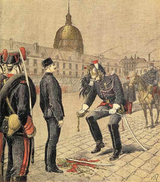 Ilustración de la portada de 'Le Petit Journal' sobre la degradación de Dreyfus.