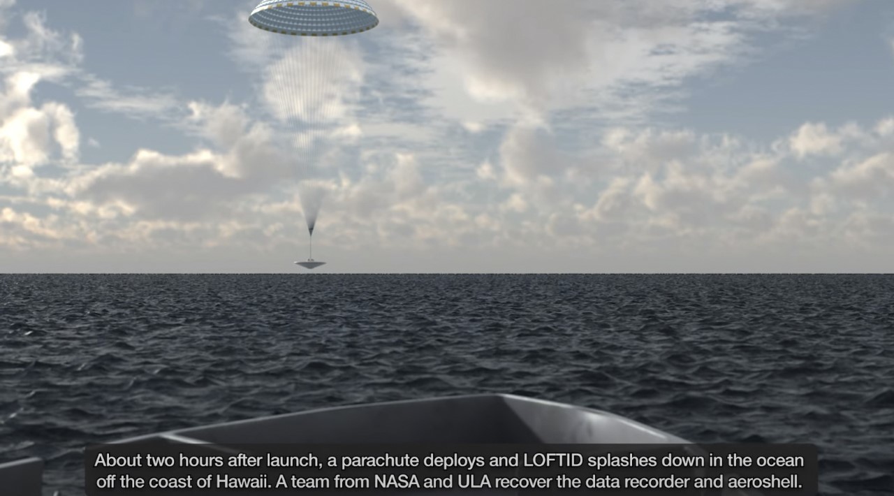 Simulación del amerizaje del vehículo tras desplegar los paracaídas